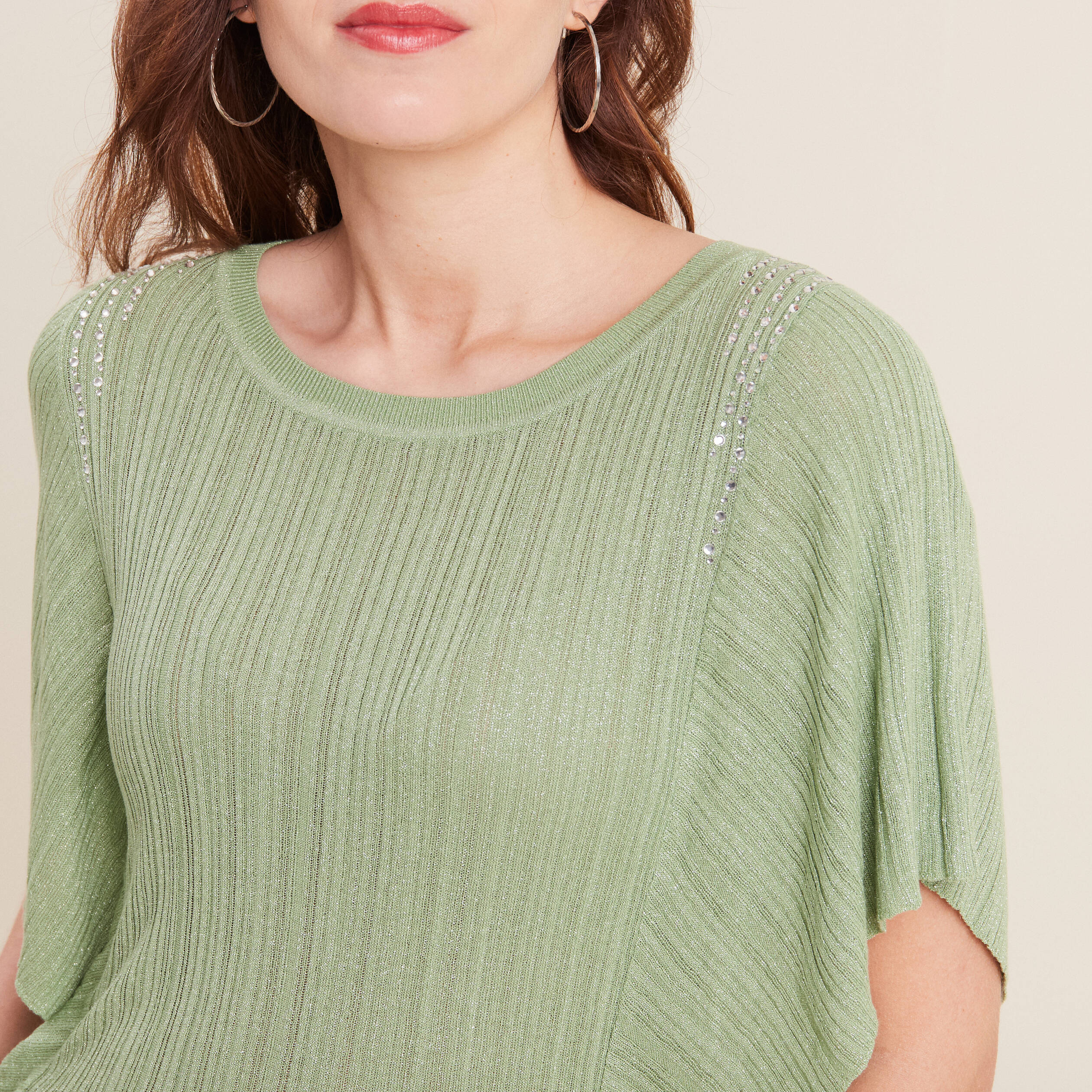 Pull manches courtes papillons vert émeraude femme