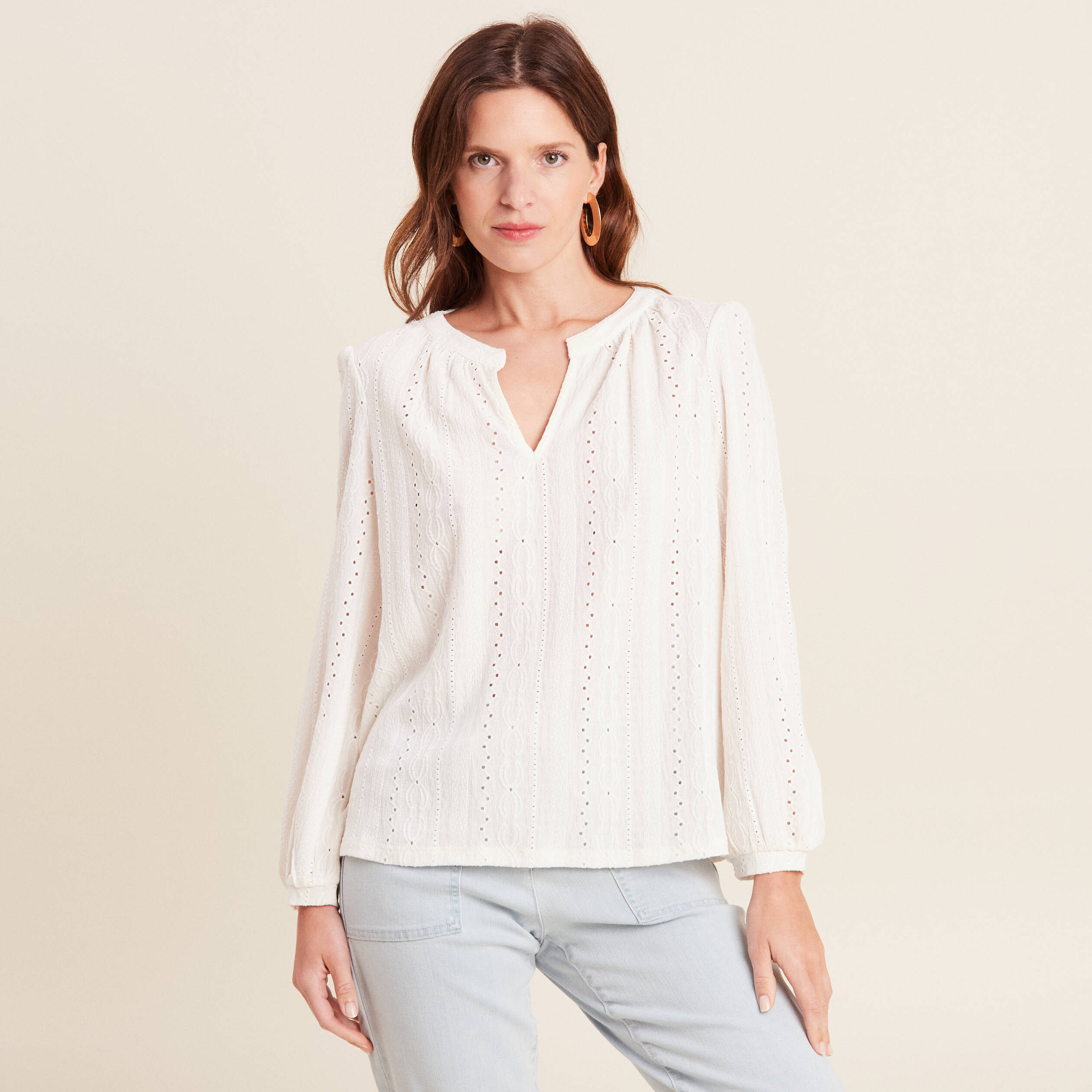 Blouse manches longues ecru femme