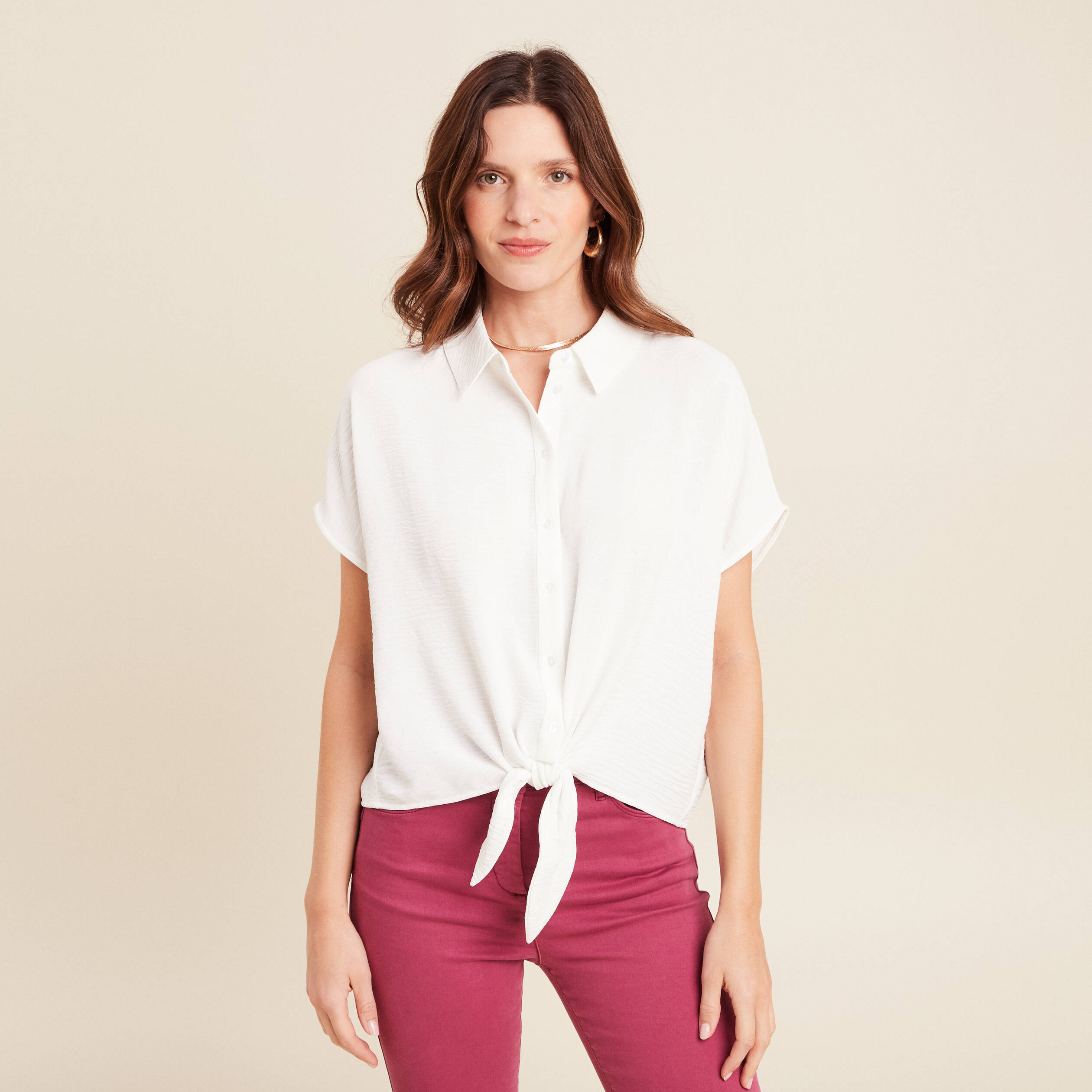 chemise manches courtes fluide ecru femme Chemise manches courtes fluide ecru femme