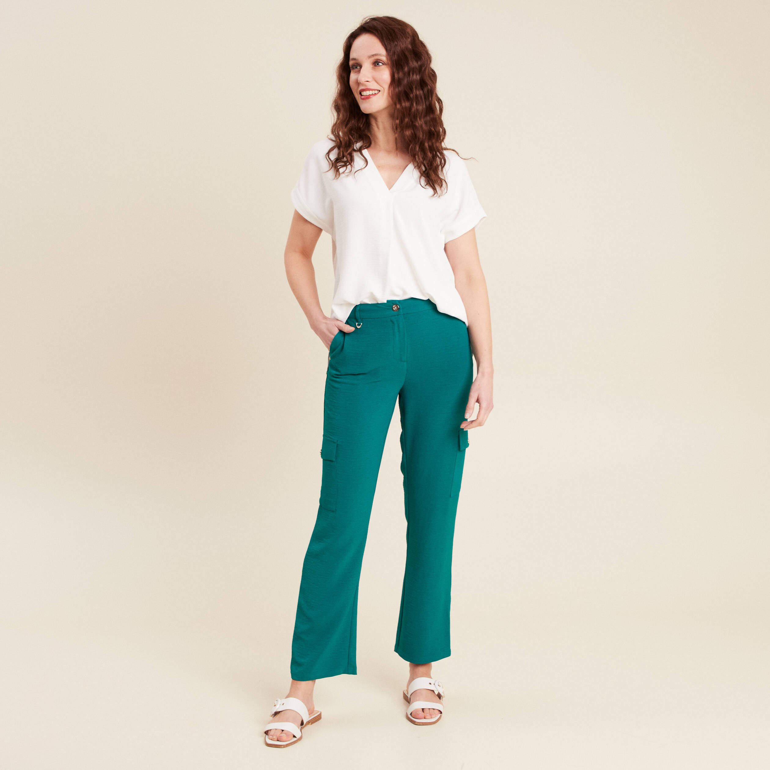 Pantalon flou cargo 7/8ème vert femme