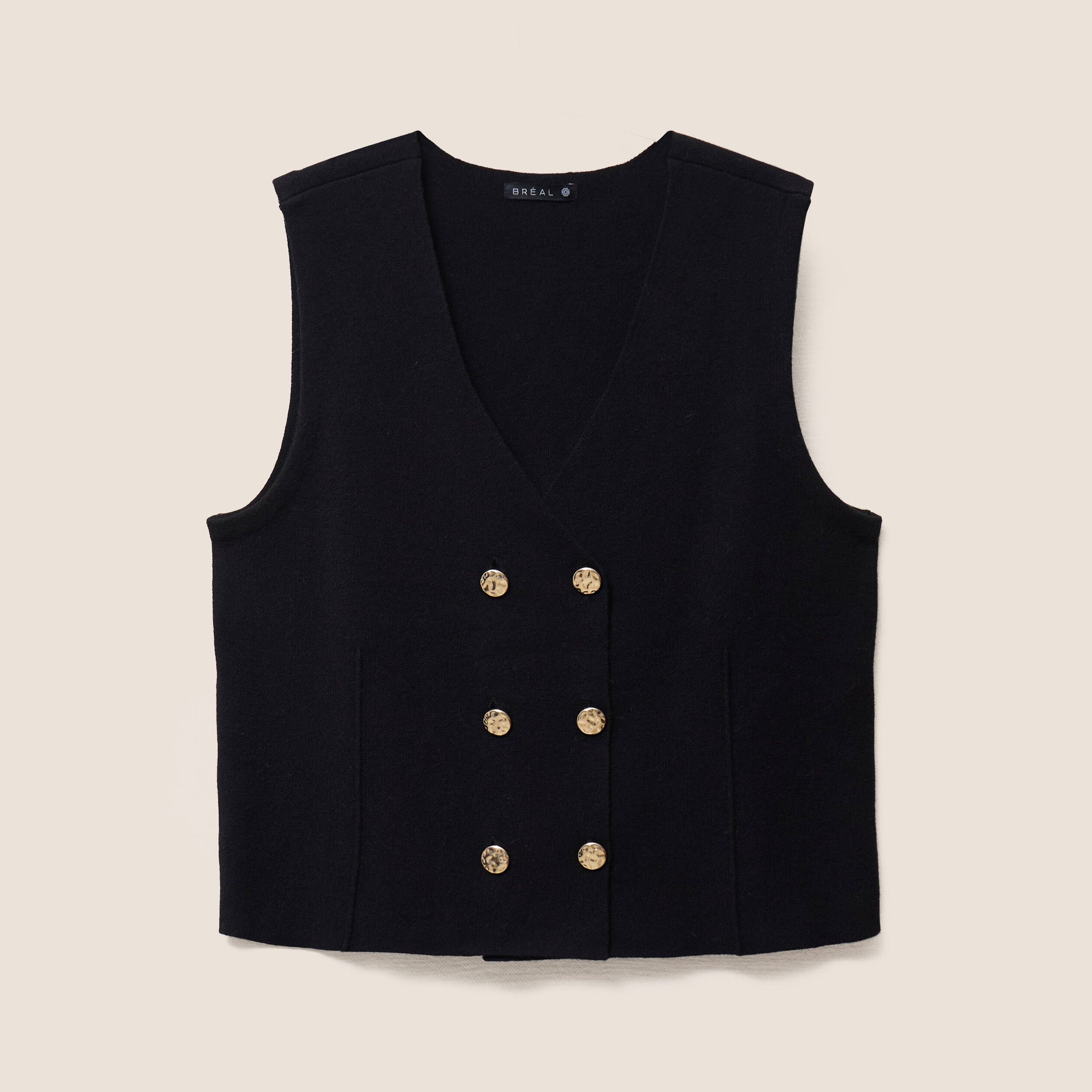 Gilet court cintr&eacute; sans manches col v noir femme
