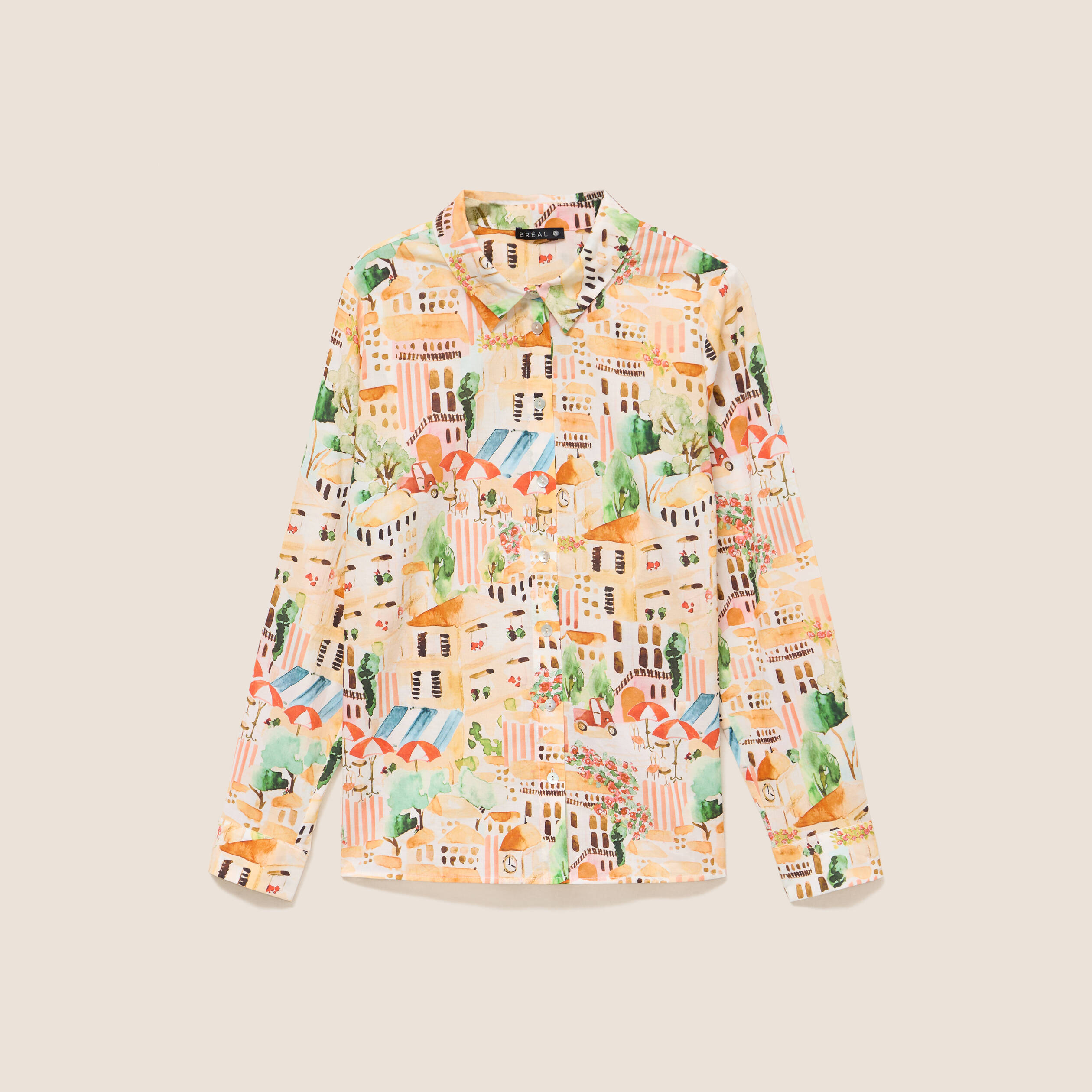 Chemise col am&eacute;ricain manches longues multicolore femme
