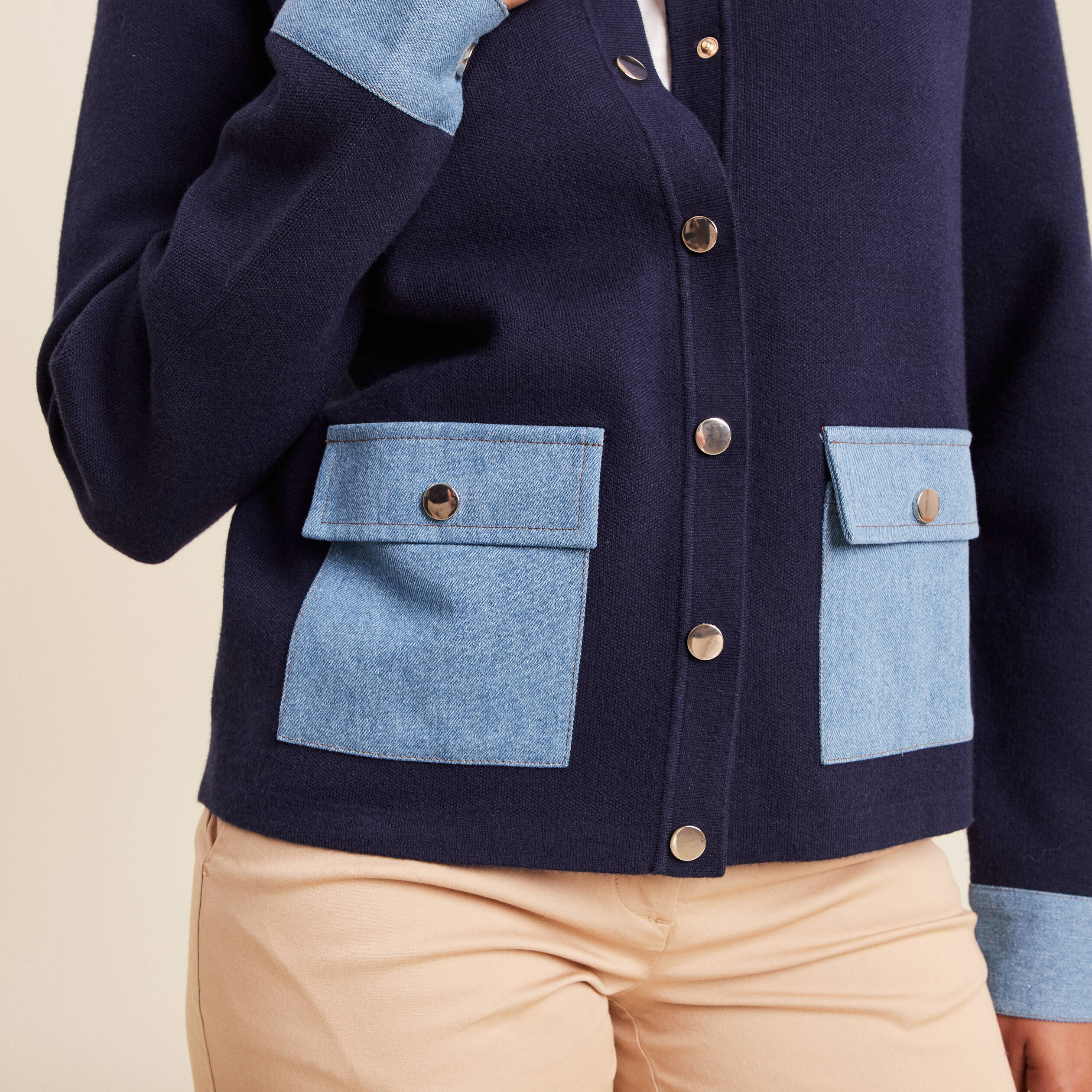 gilet droit court manches longues bleu marine femme gilet droit court manches longues bleu marine femme