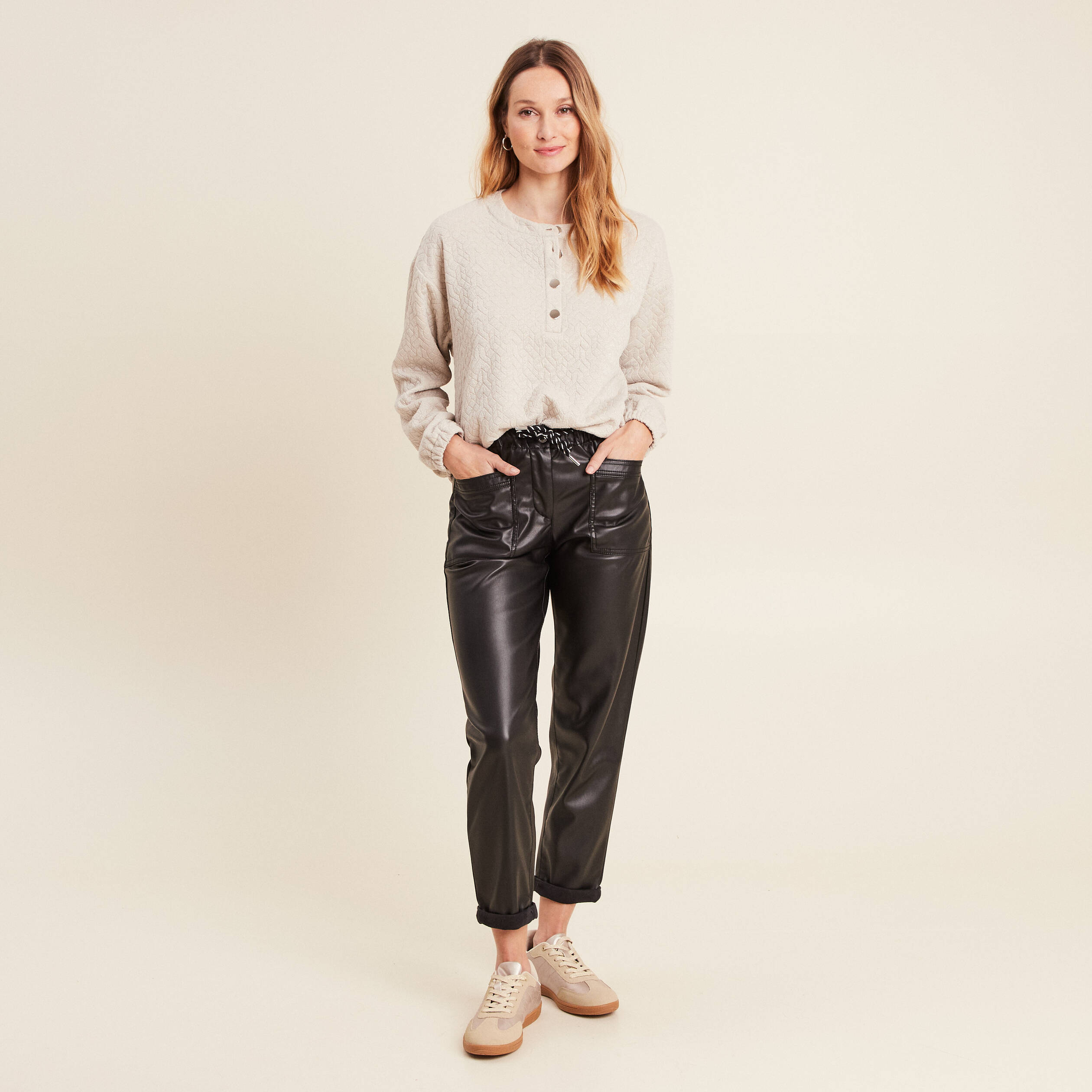 Sweat manches longues beige femme