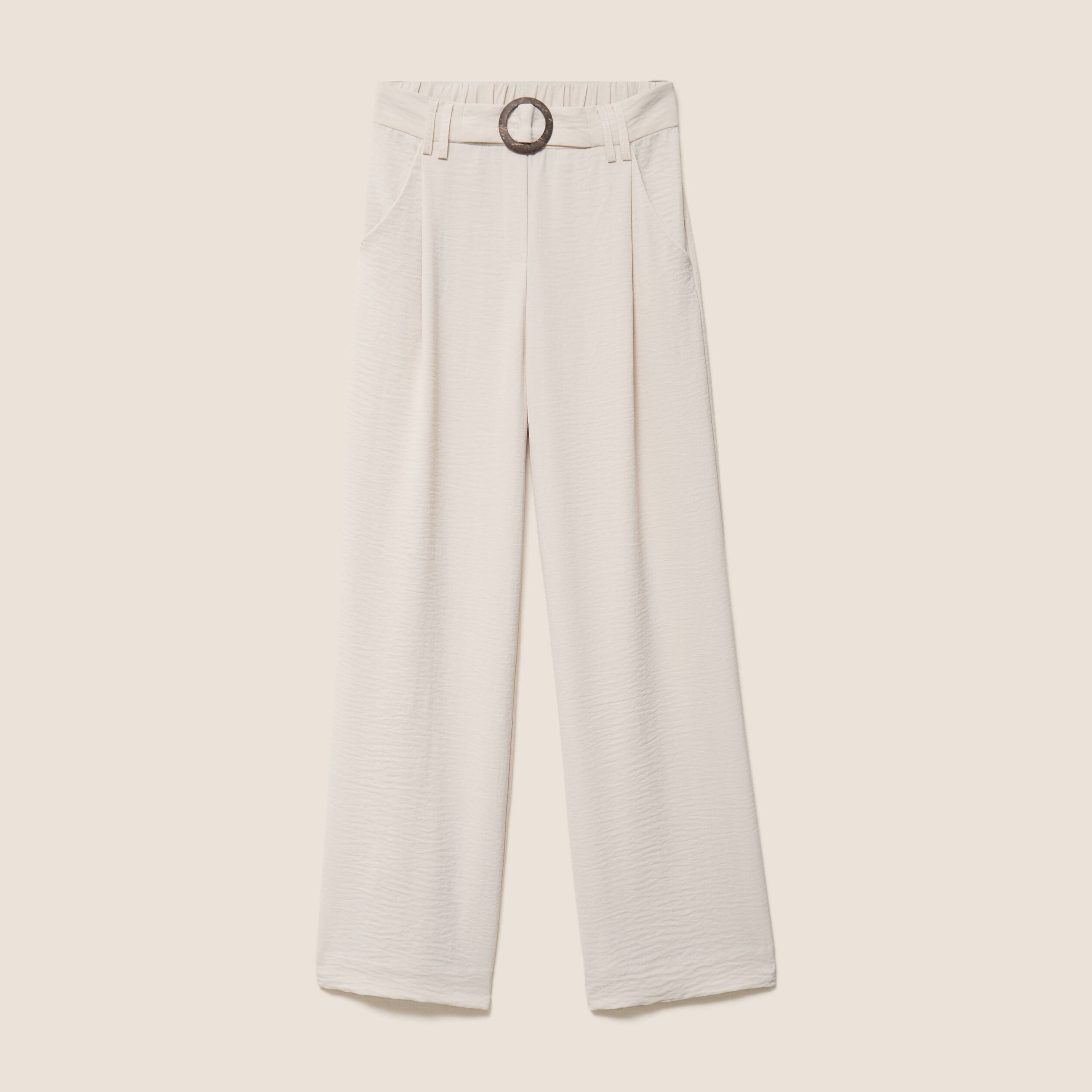 Pantalon large taille haute fluide gris clair femme