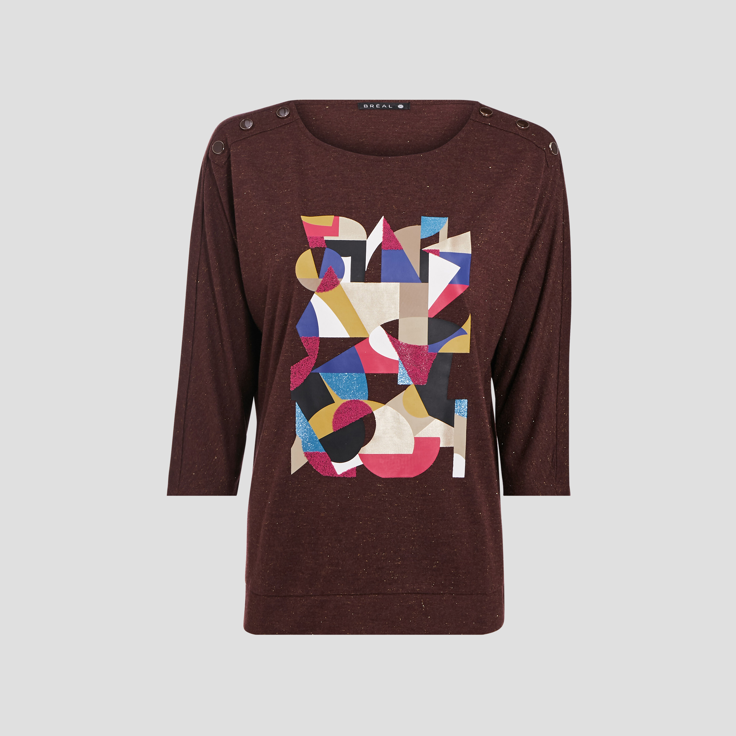 T-shirt manches 3/4 marron femme
