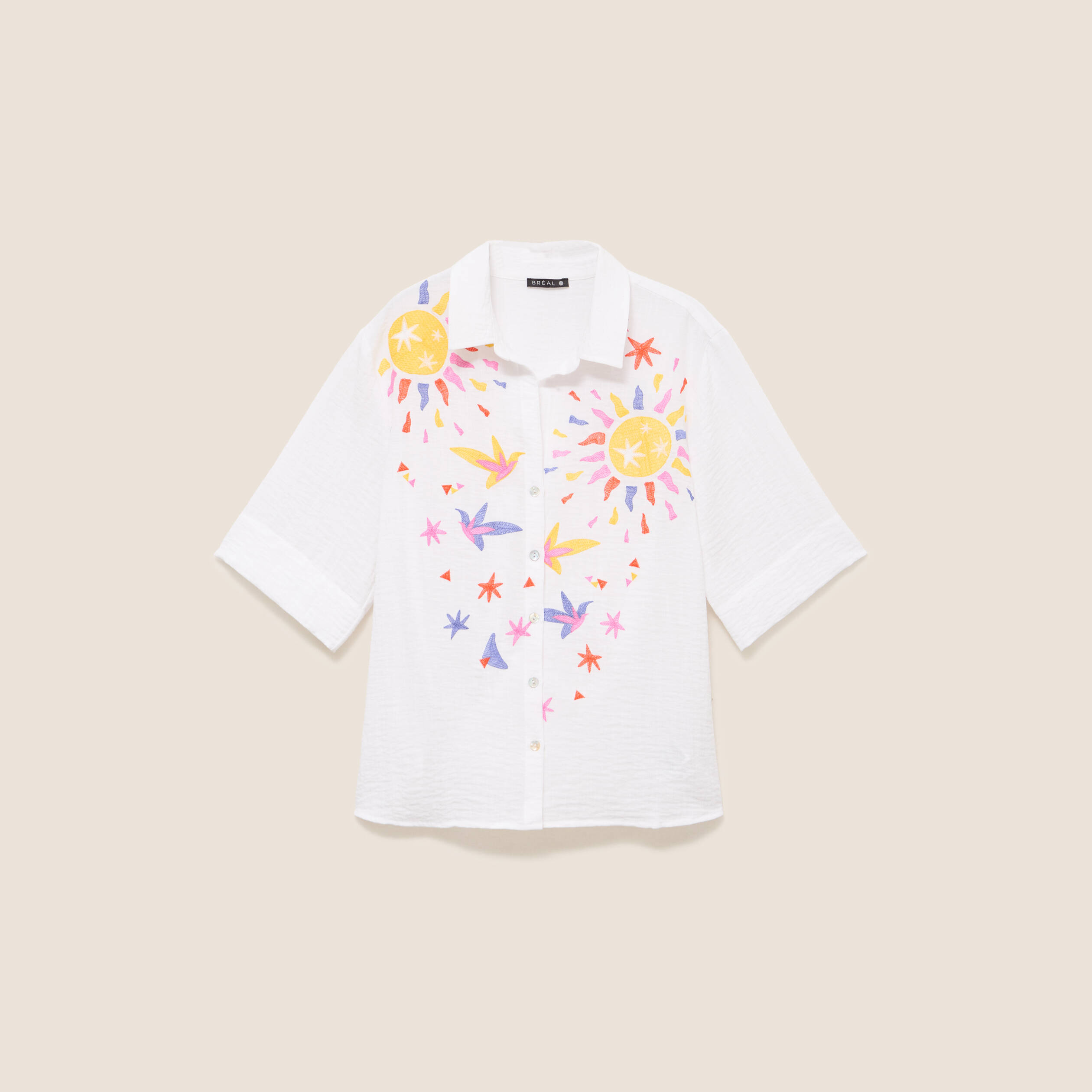 Chemise ample manches 3/4 col chemise blanc femme
