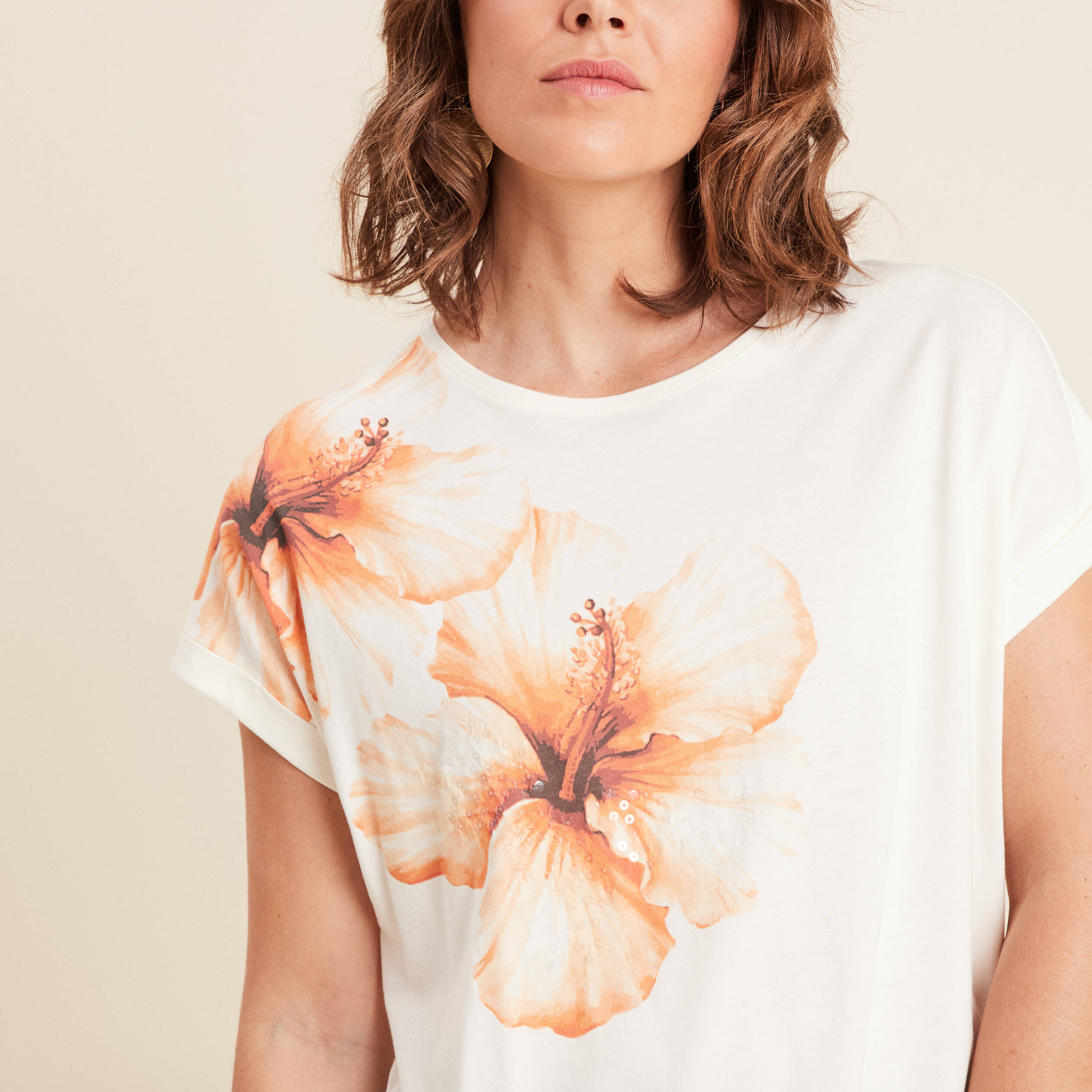 T-shirt manches courtes ecru femme