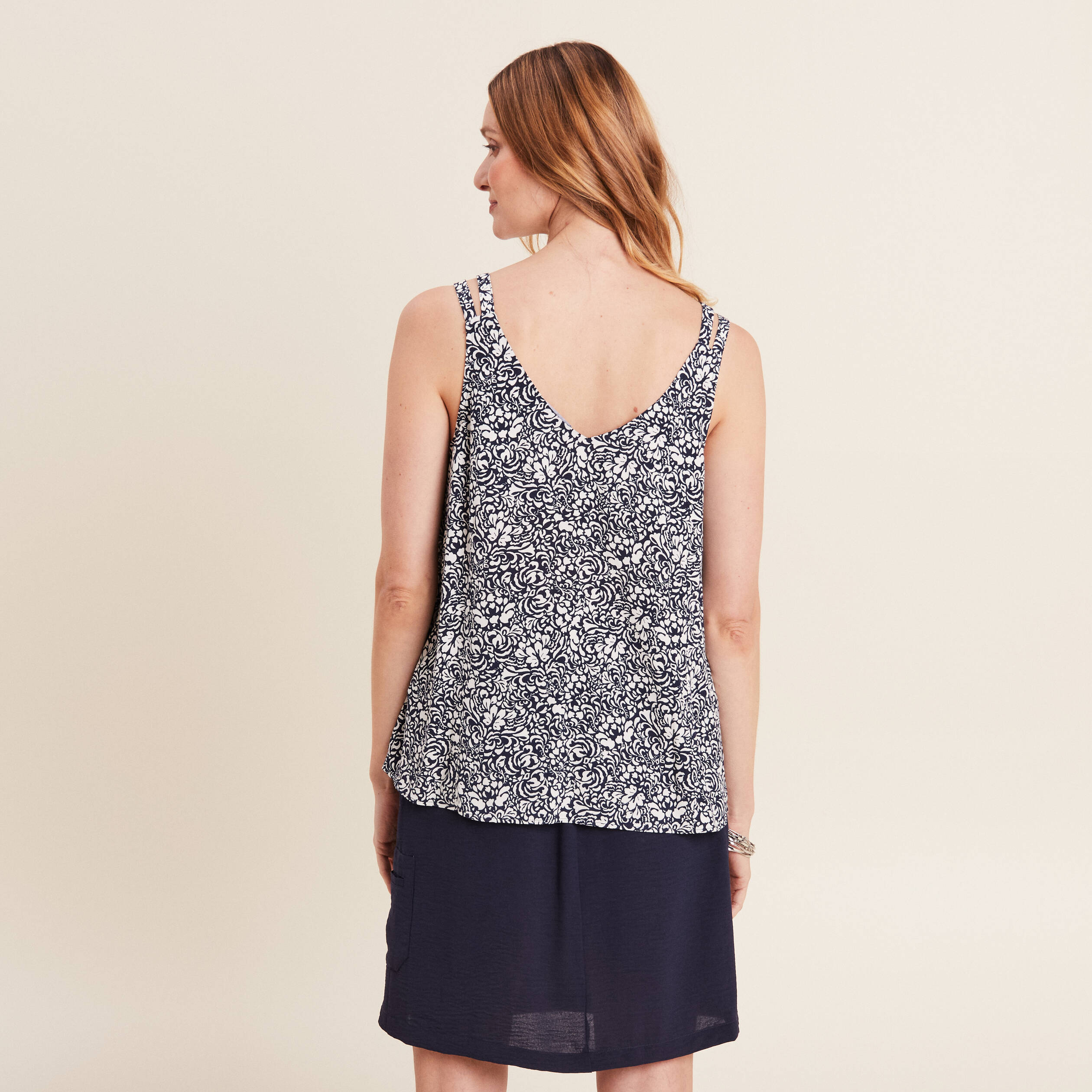 Blouse bretelles fines bleu femme