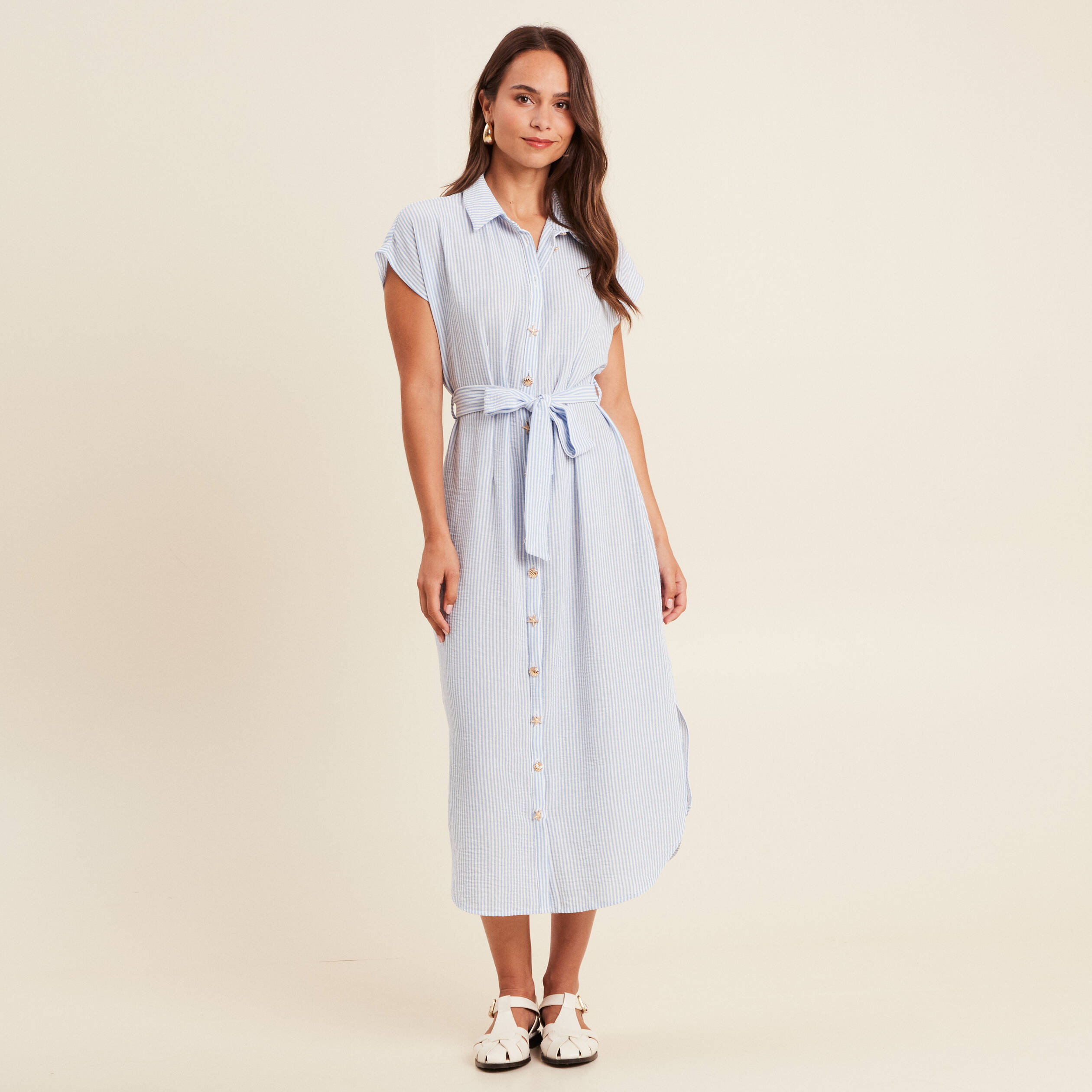 robe longue droite col chemise bleu femme Robe longue droite col chemise bleu femme