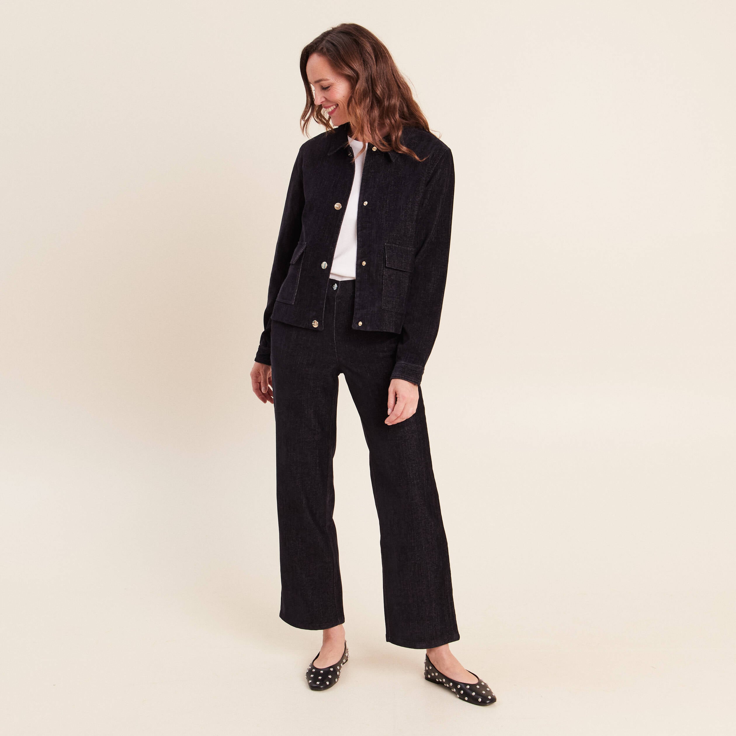 Veste courte droite denim brut femme