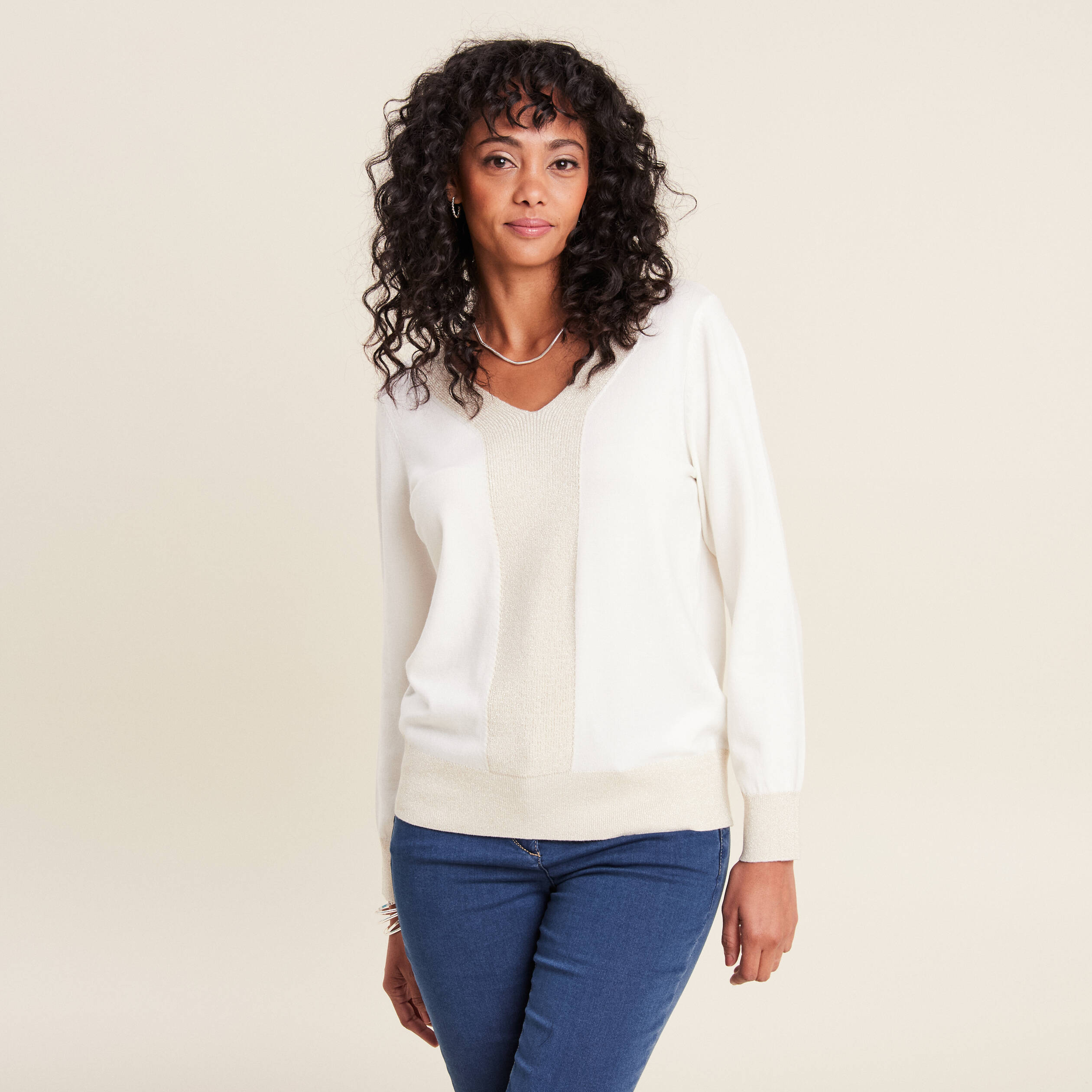 Pull manches longues ecru femme Breal