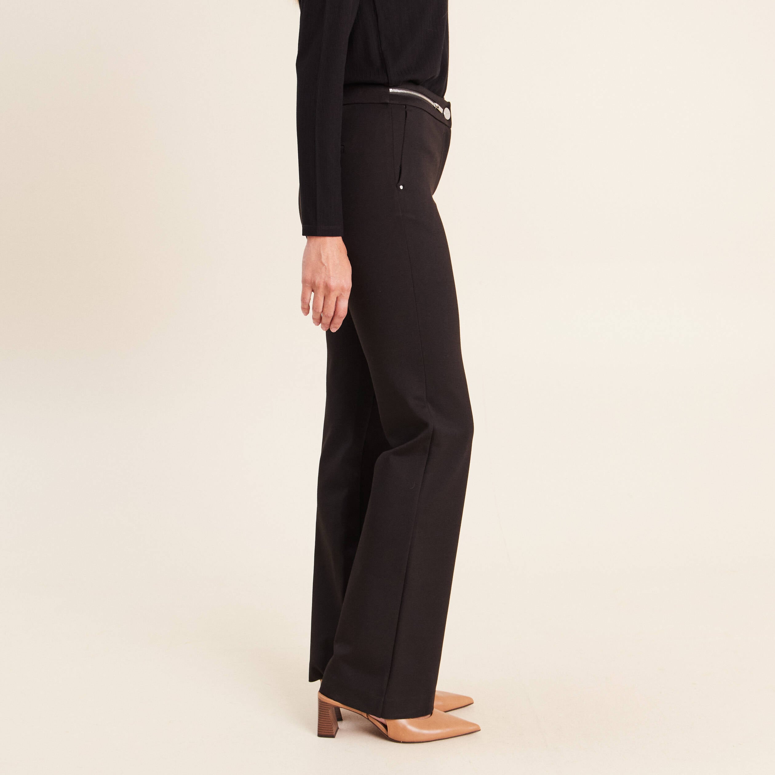 Pantalon bootcut maille taille standard noir femme