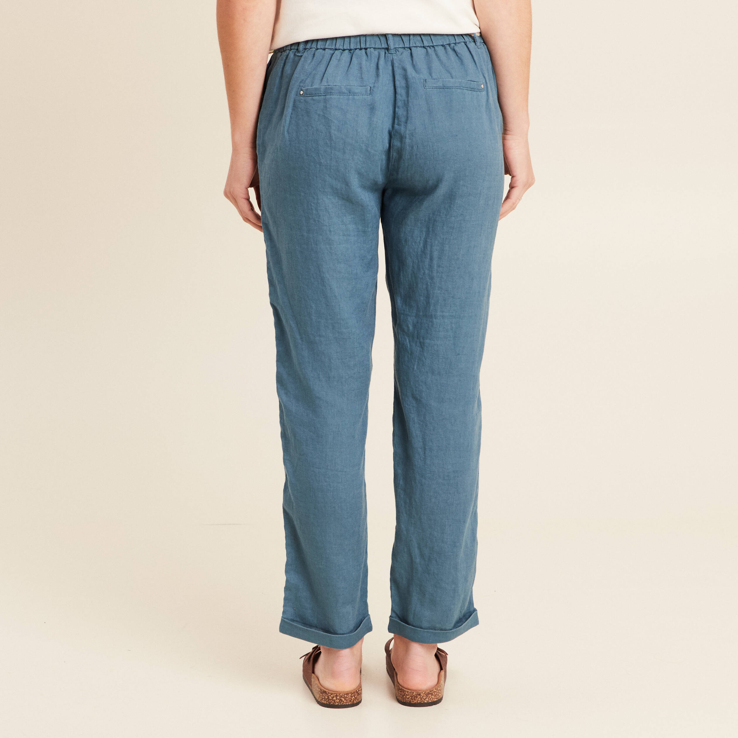 Pantalon flou ceinturé bleu pétrole femme