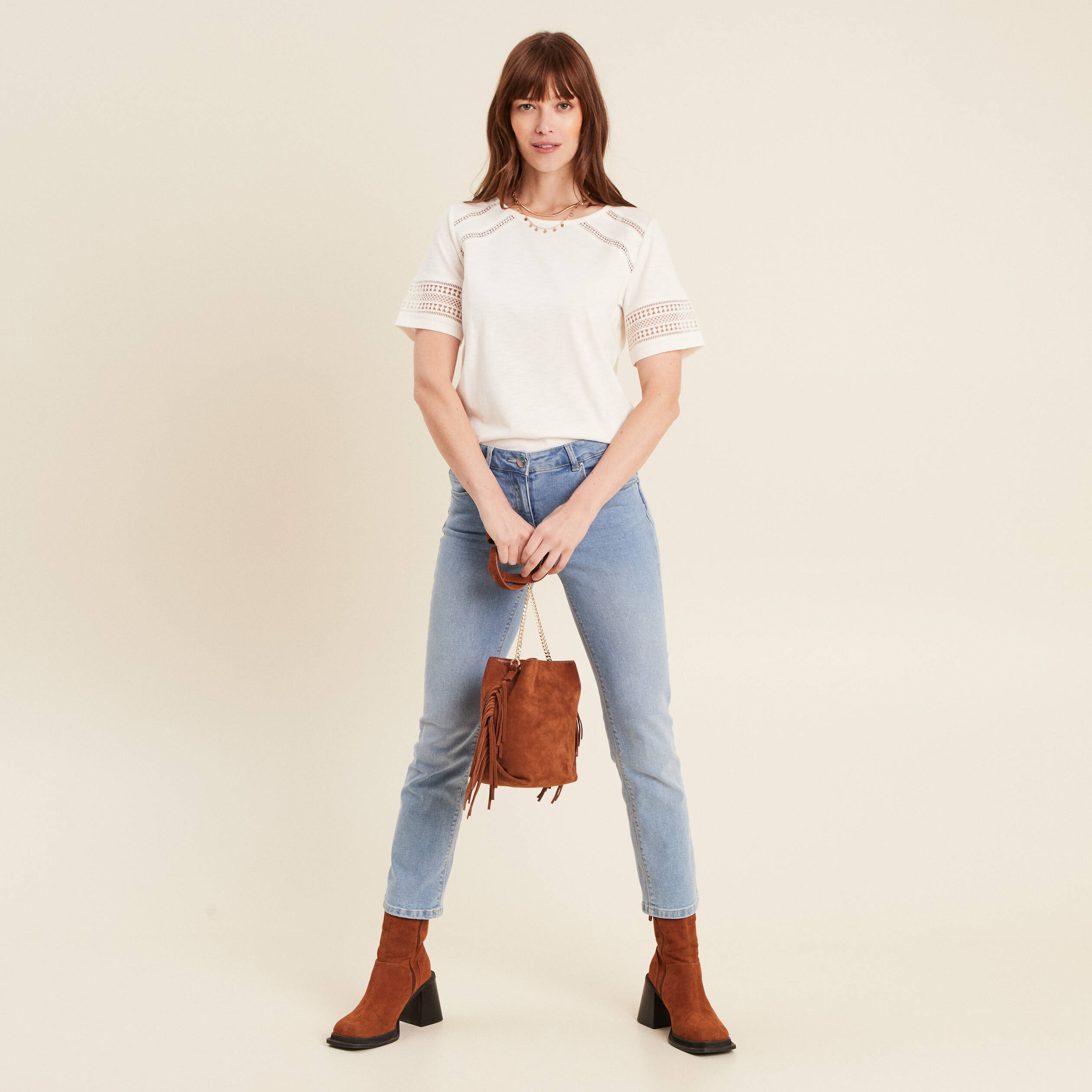 T-shirt manches courtes ecru femme