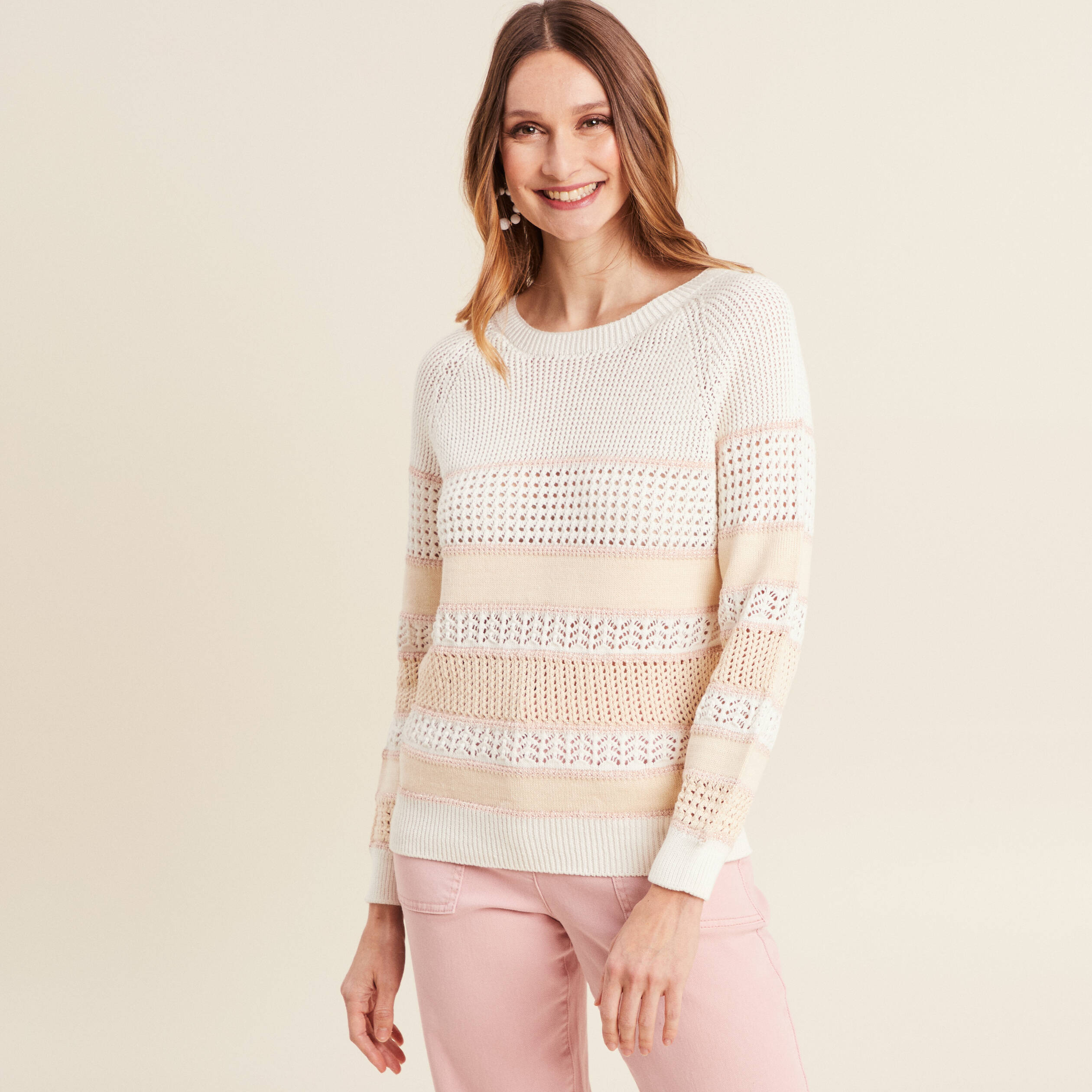 Pull manches longues beige femme