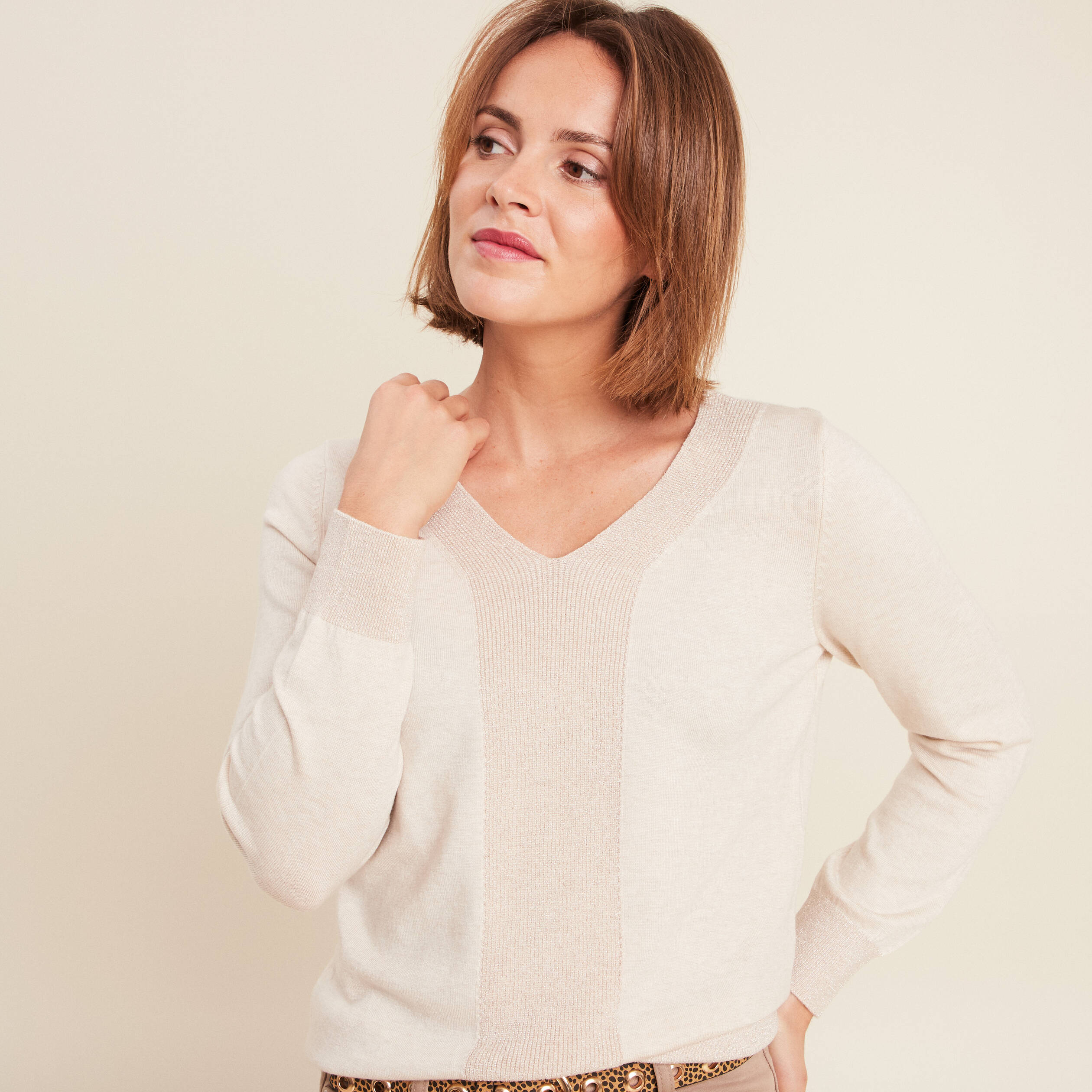 Pull manches longues creme femme