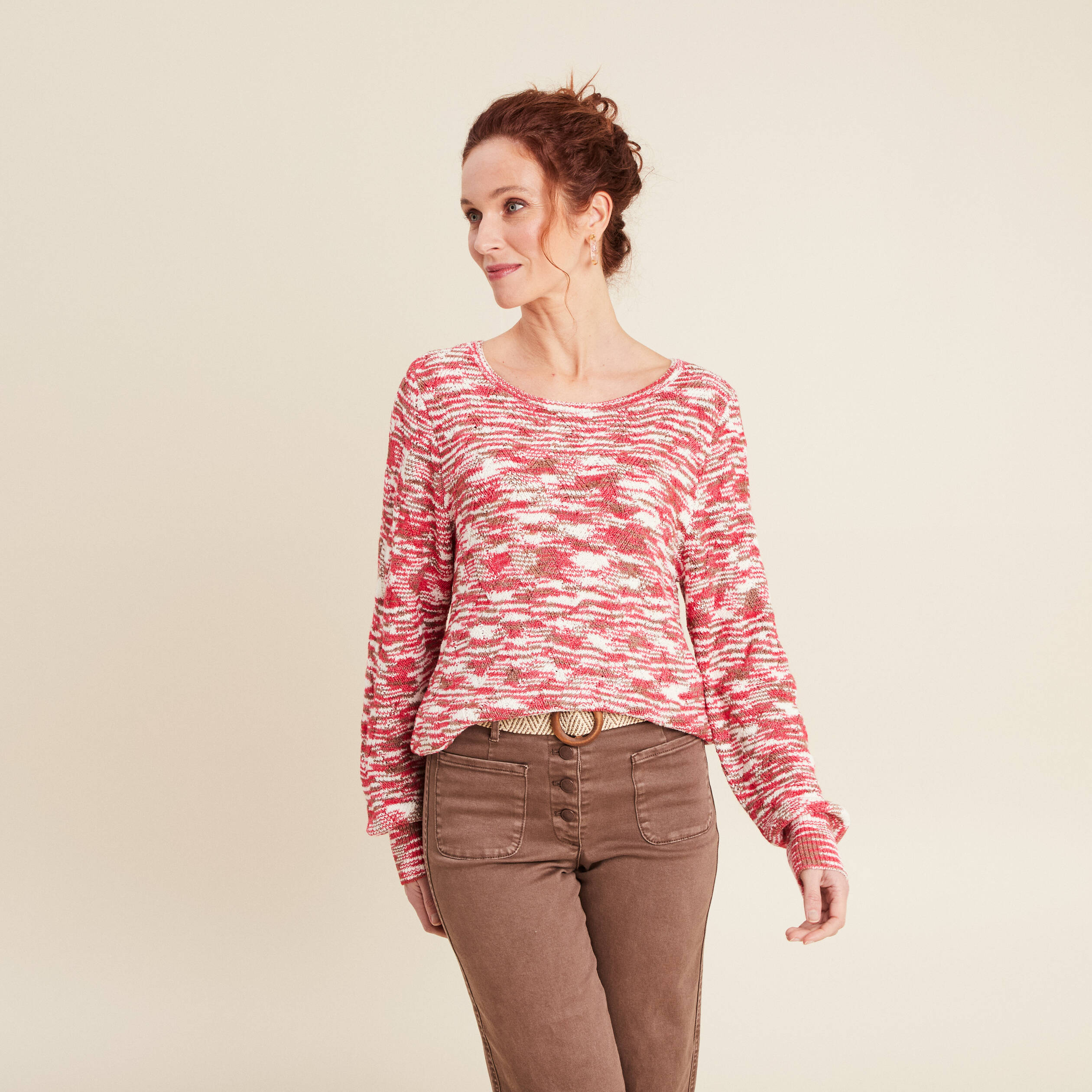 Pull manches longues rose fushia femme