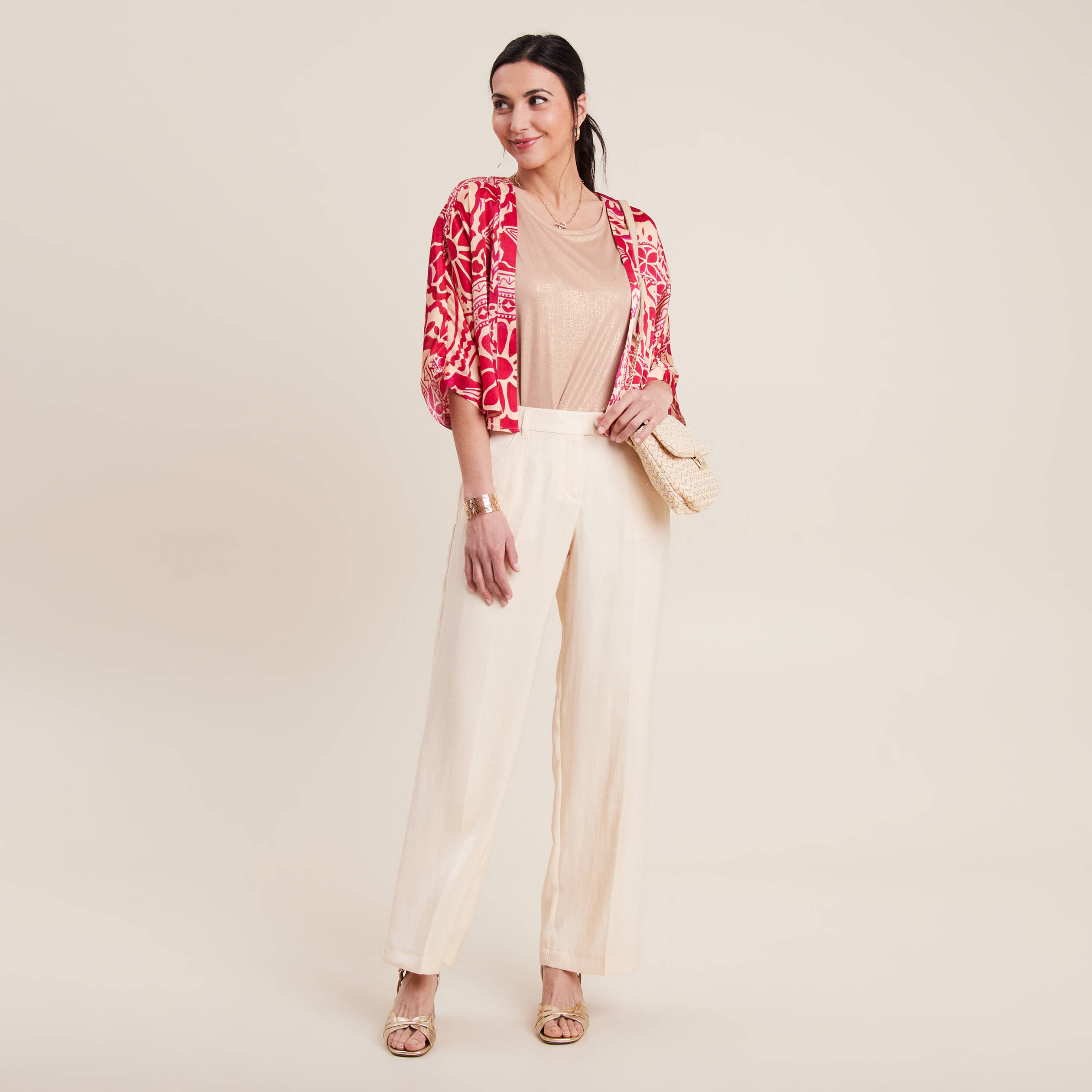 Kimono imprim&eacute; rose fushia femme