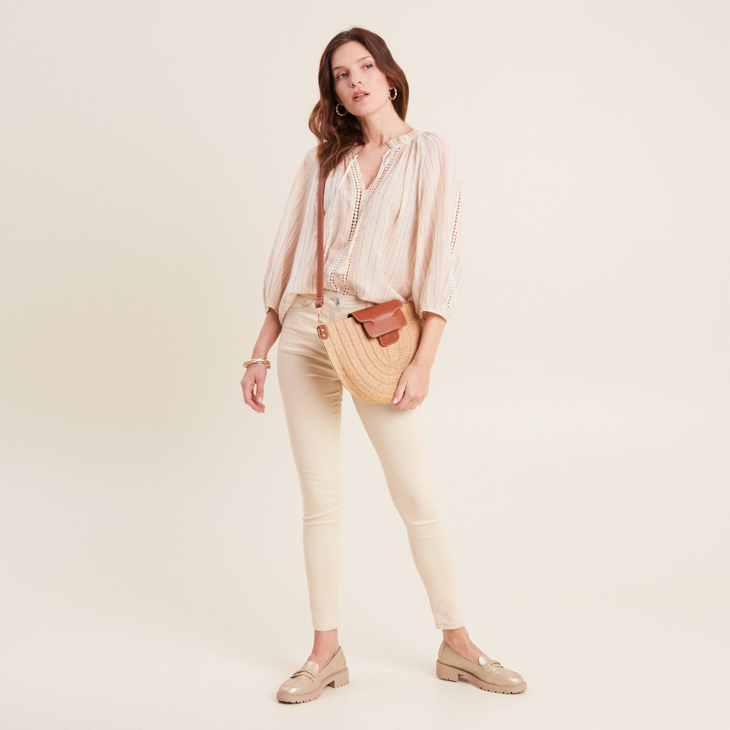 Blouse manches 3/4 rose pastel femme