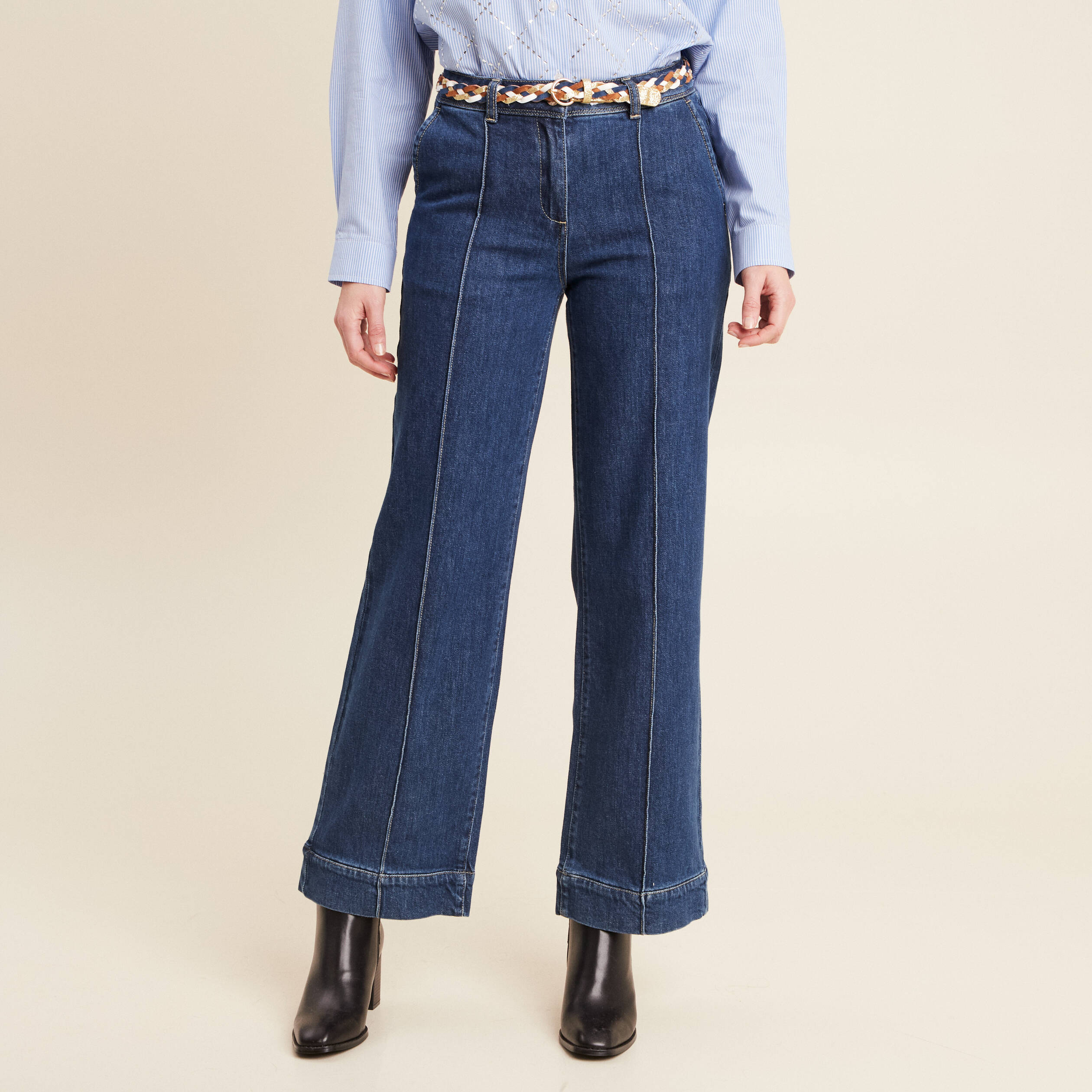 jean large ceinture denim stone femme Jean large ceinturé denim stone femme
