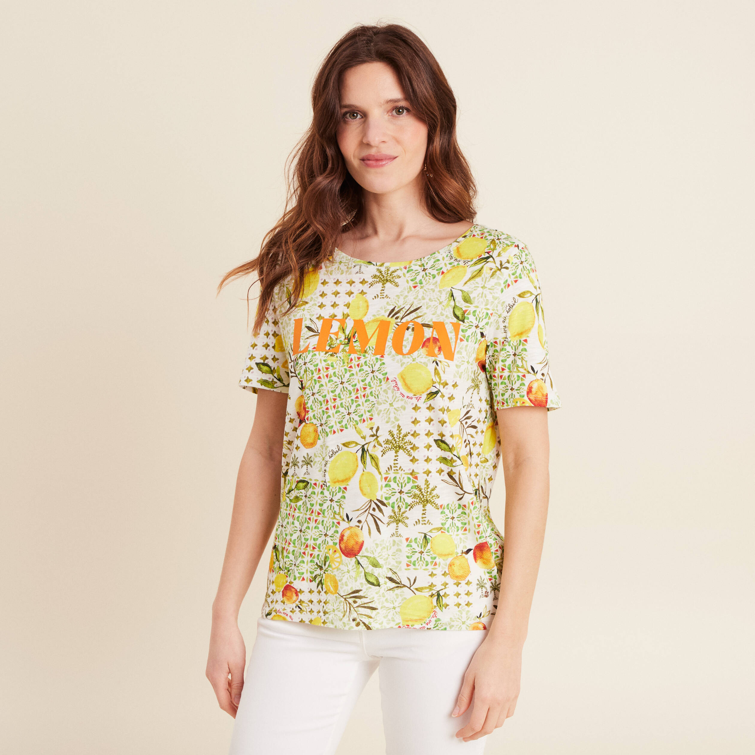 T-shirt manches courtes jaune citron femme