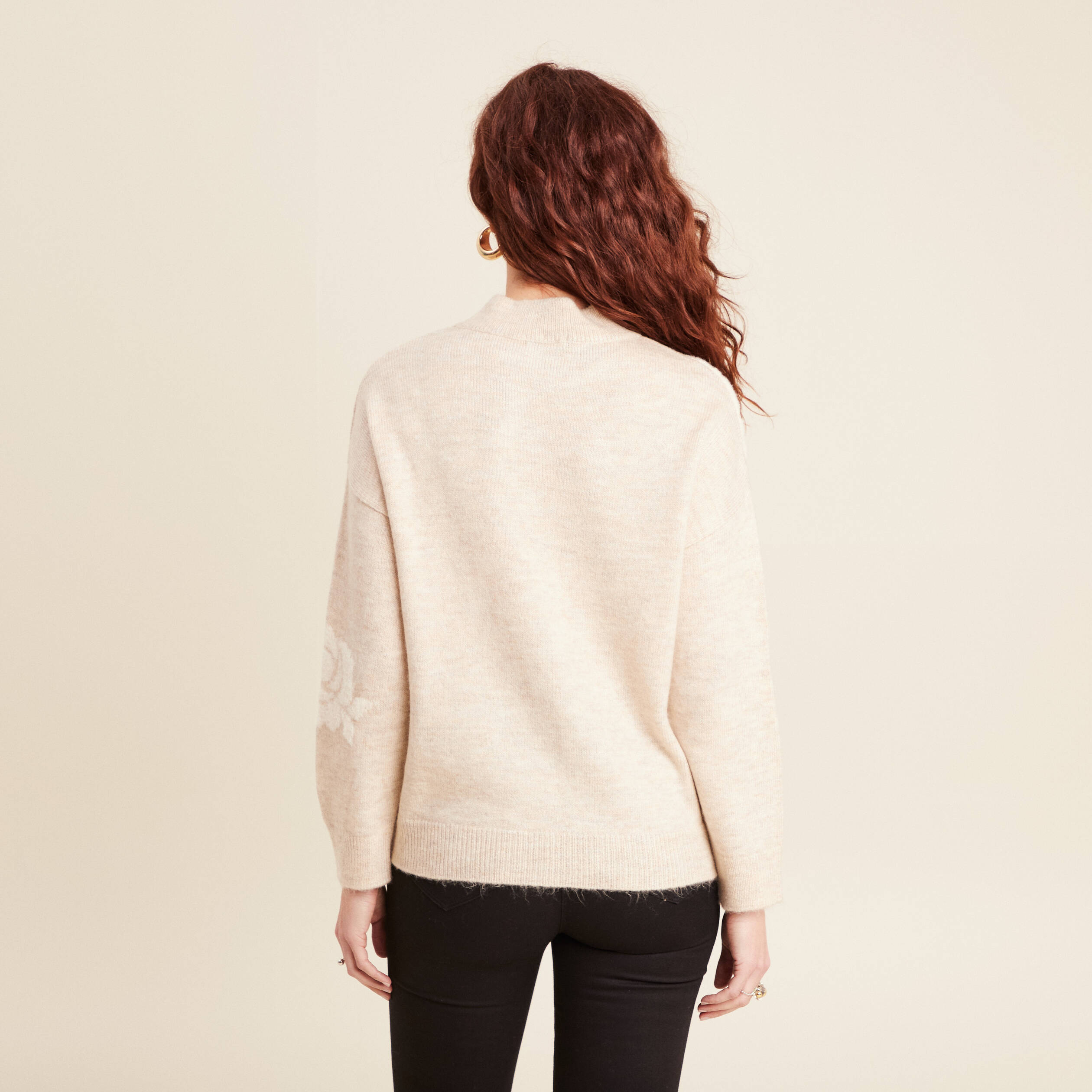 Pull manches longues beige femme