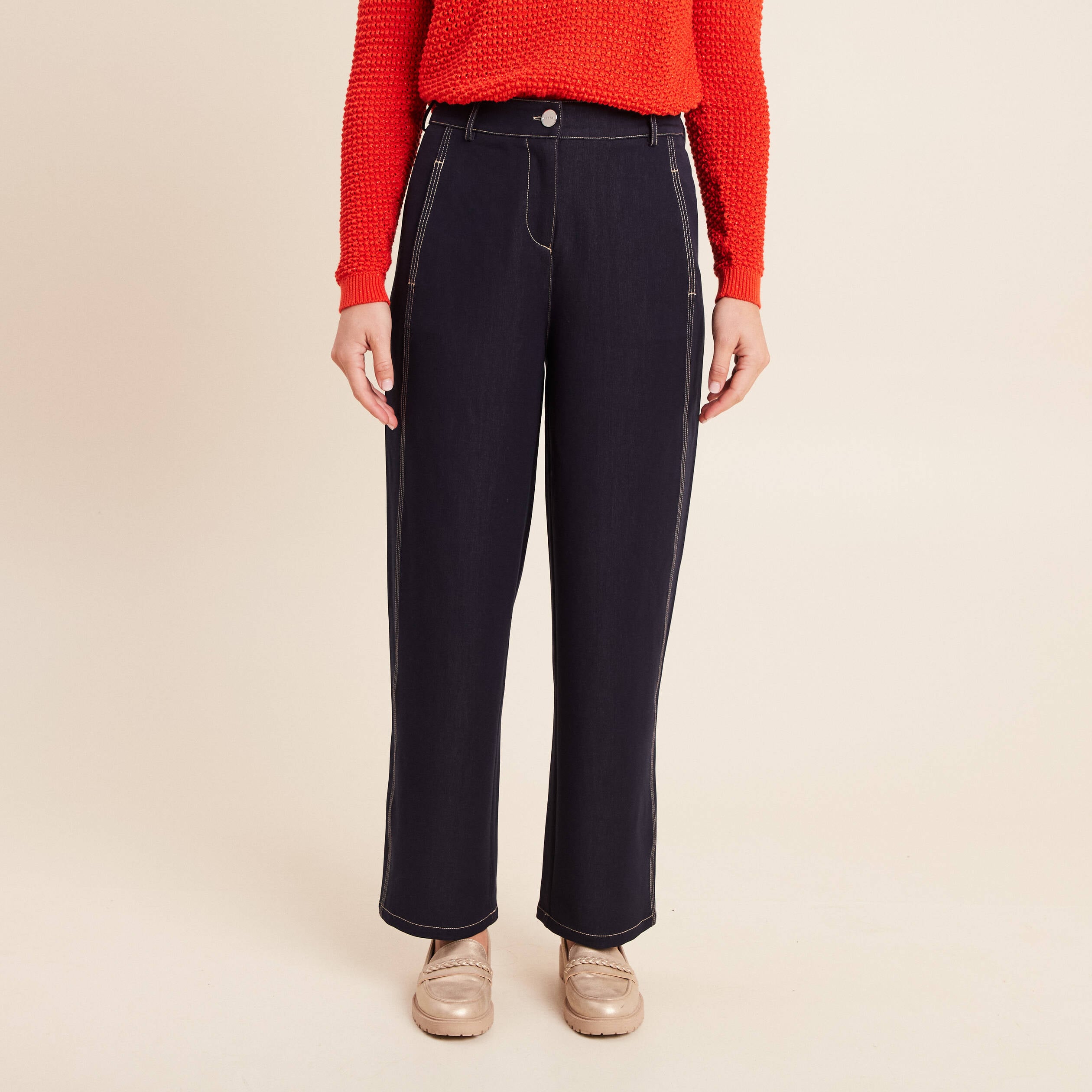 Pantalon coupe barrel denim brut femme