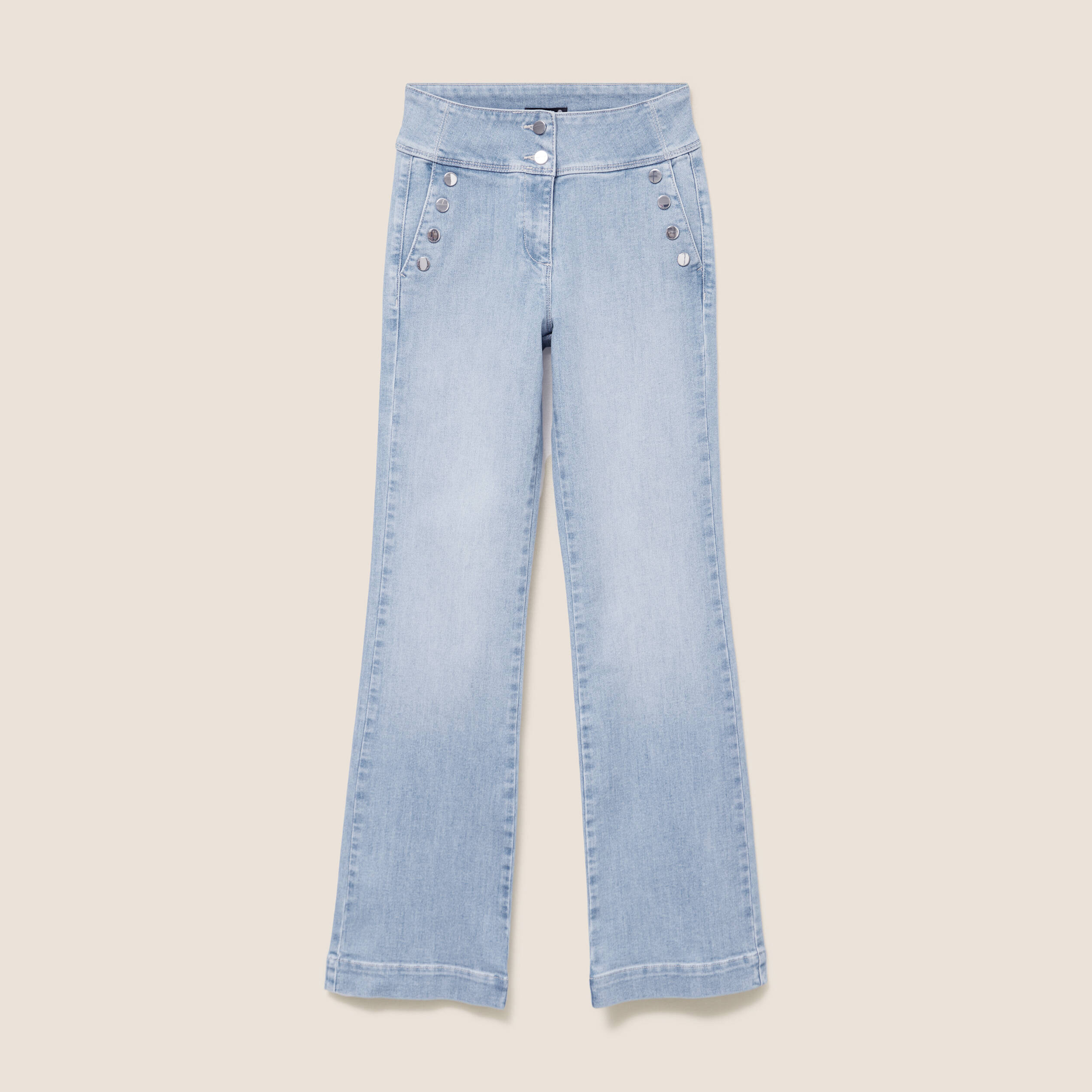 Jean coupe bootcut taille haute denim bleach femme
