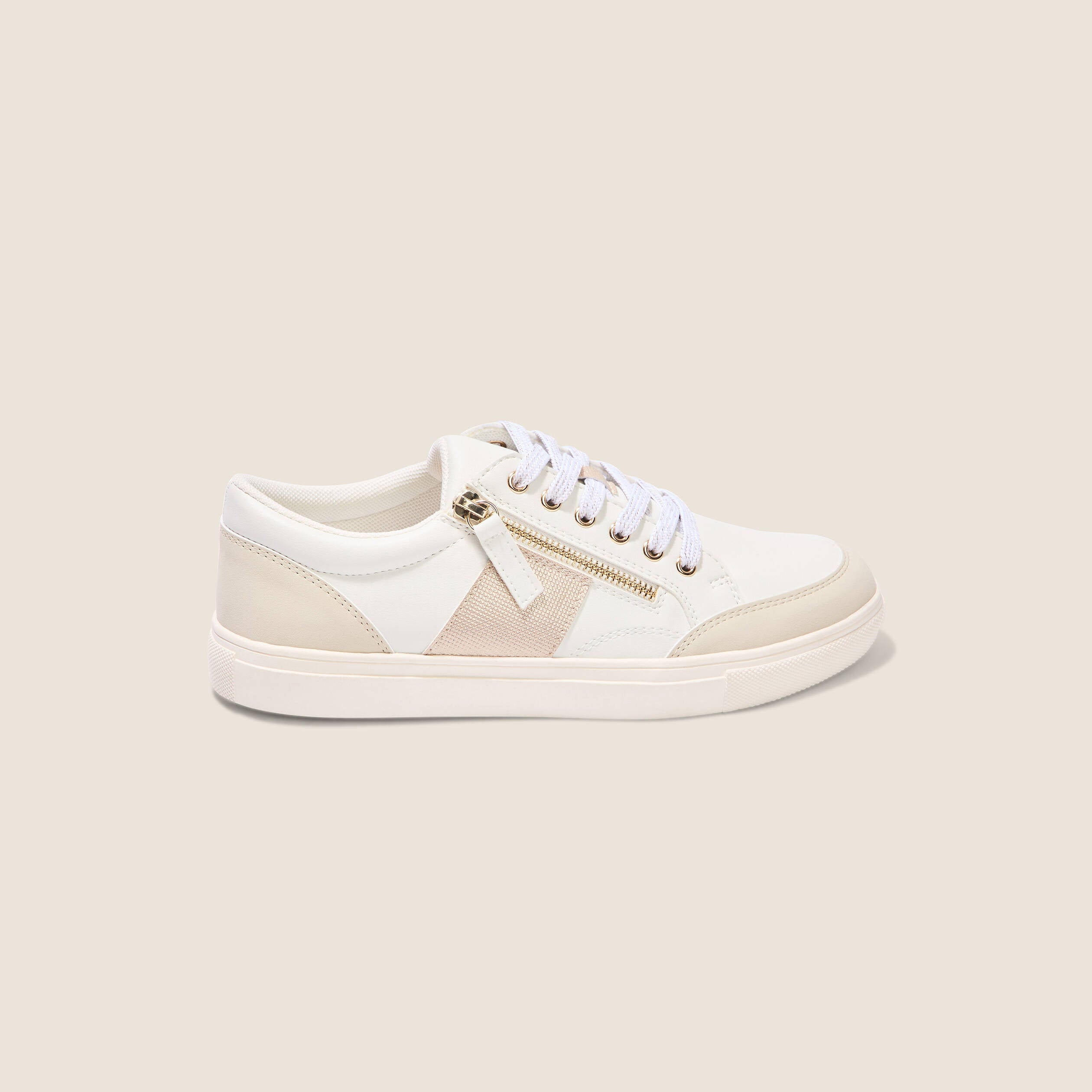 Baskets plates d&eacute;tails zipp&eacute;s blanc femme