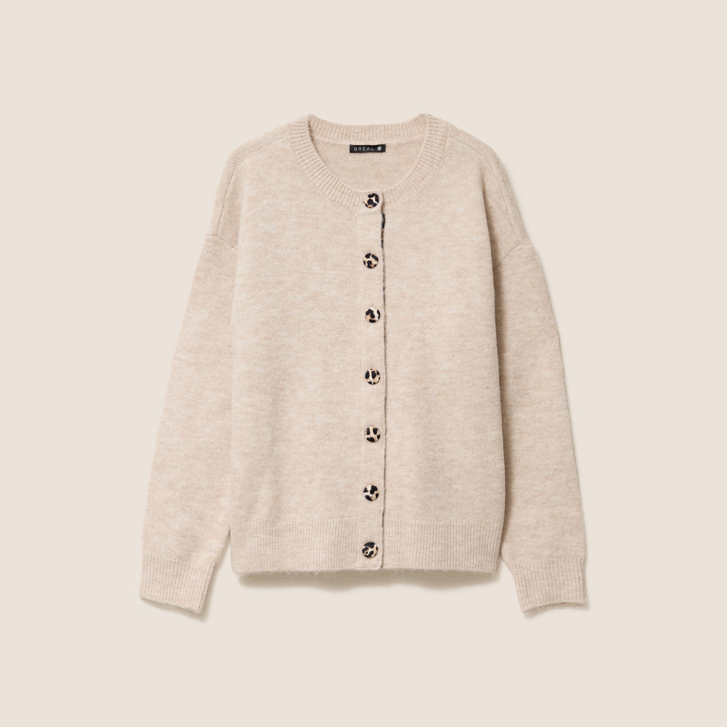 Gilet droit mi-long col rond beige femme