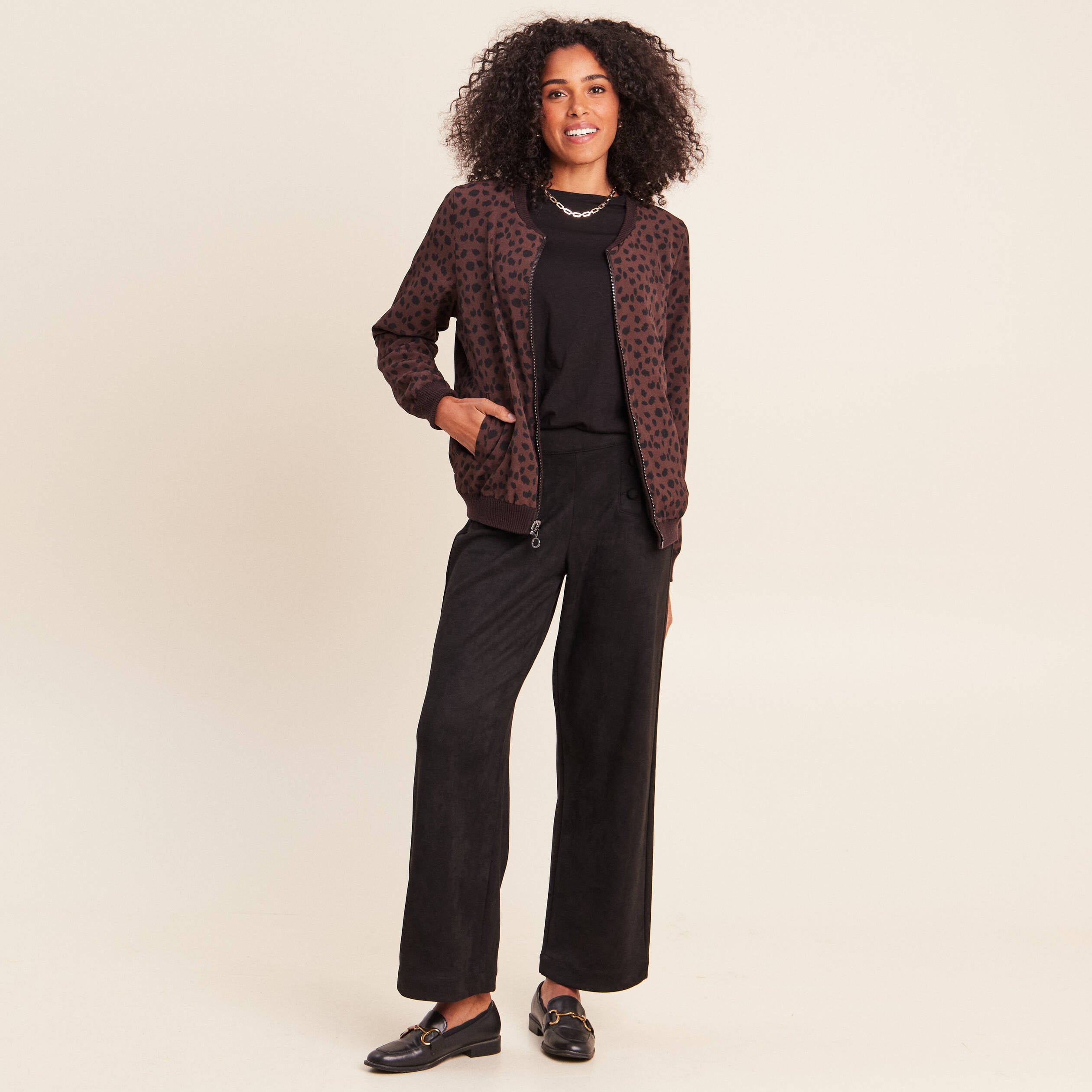 Gilet r&eacute;versible manches longues marron fonc&eacute; femme