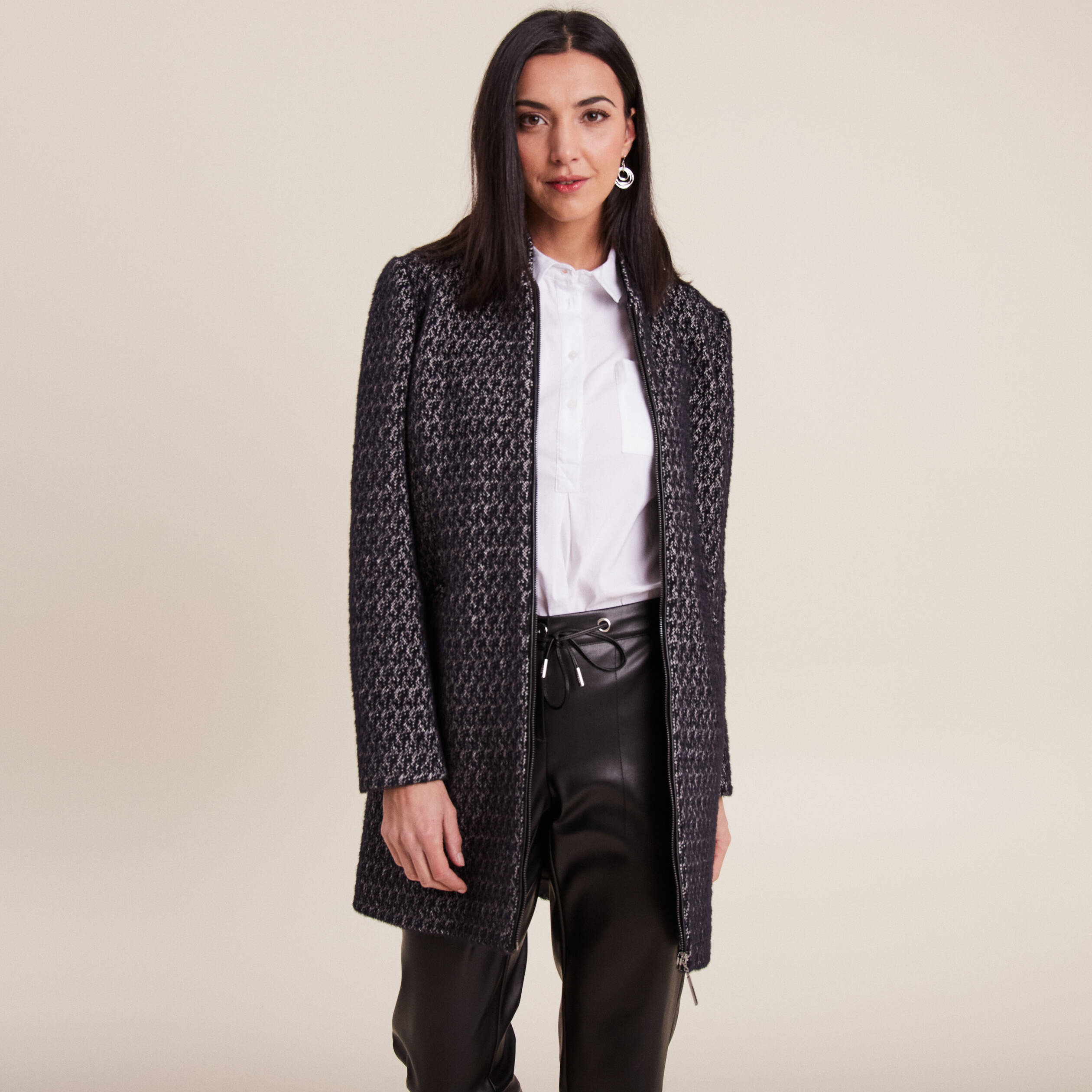 Manteau droit zipp noir femme