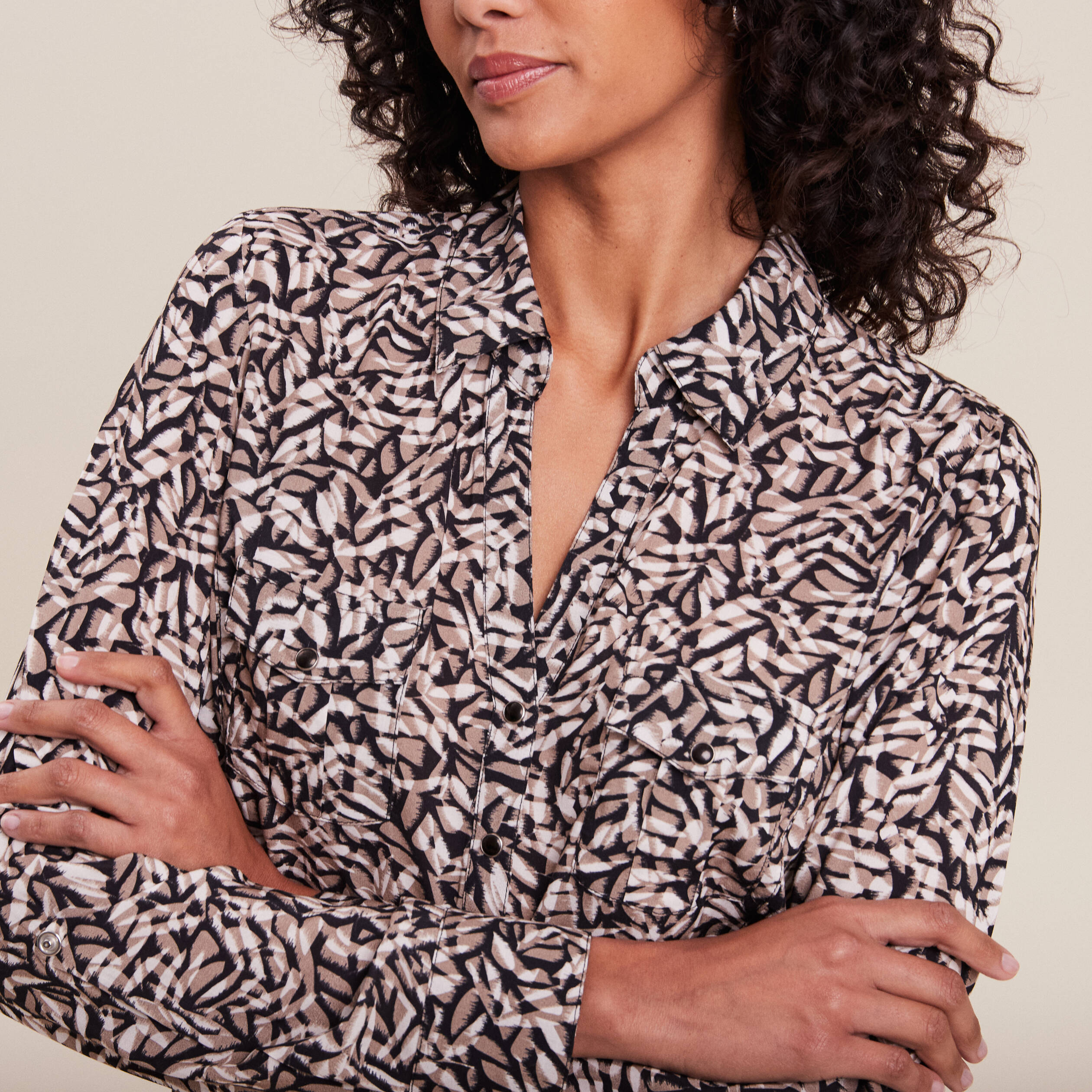 Chemise manches longues marron clair femme