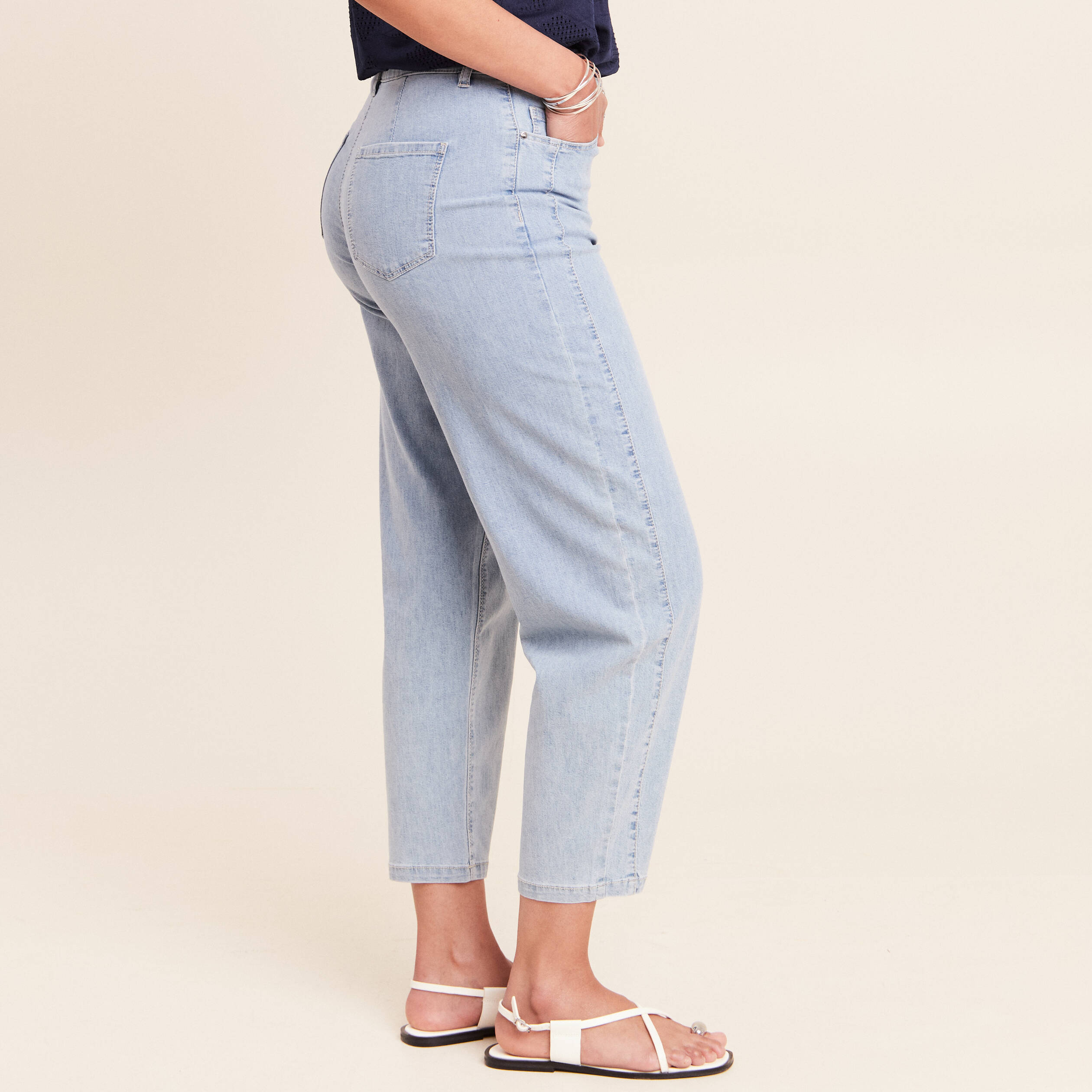 Jean coupe barrel 7/8&egrave;me denim bleach femme