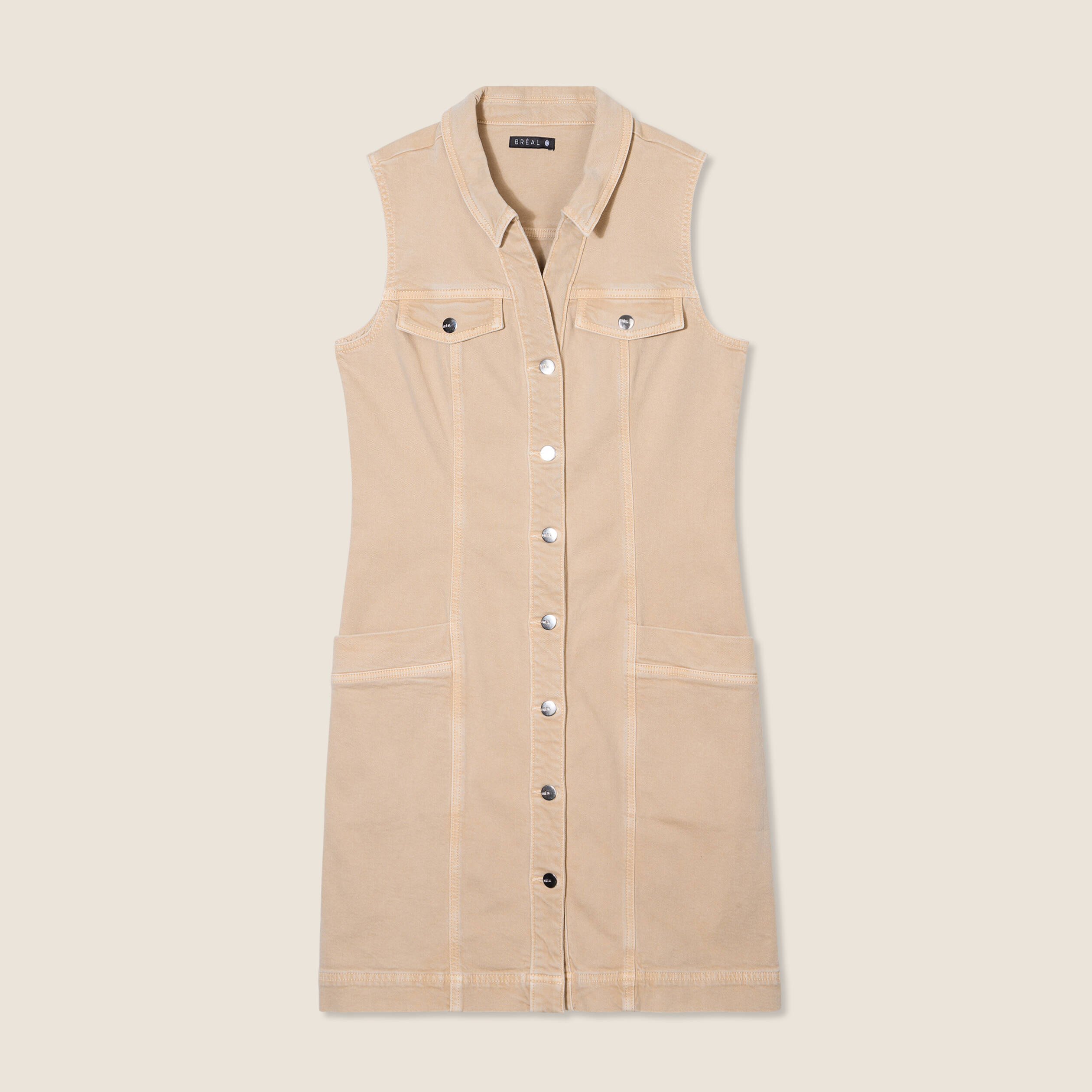 Robe droite en jean denim beige femme