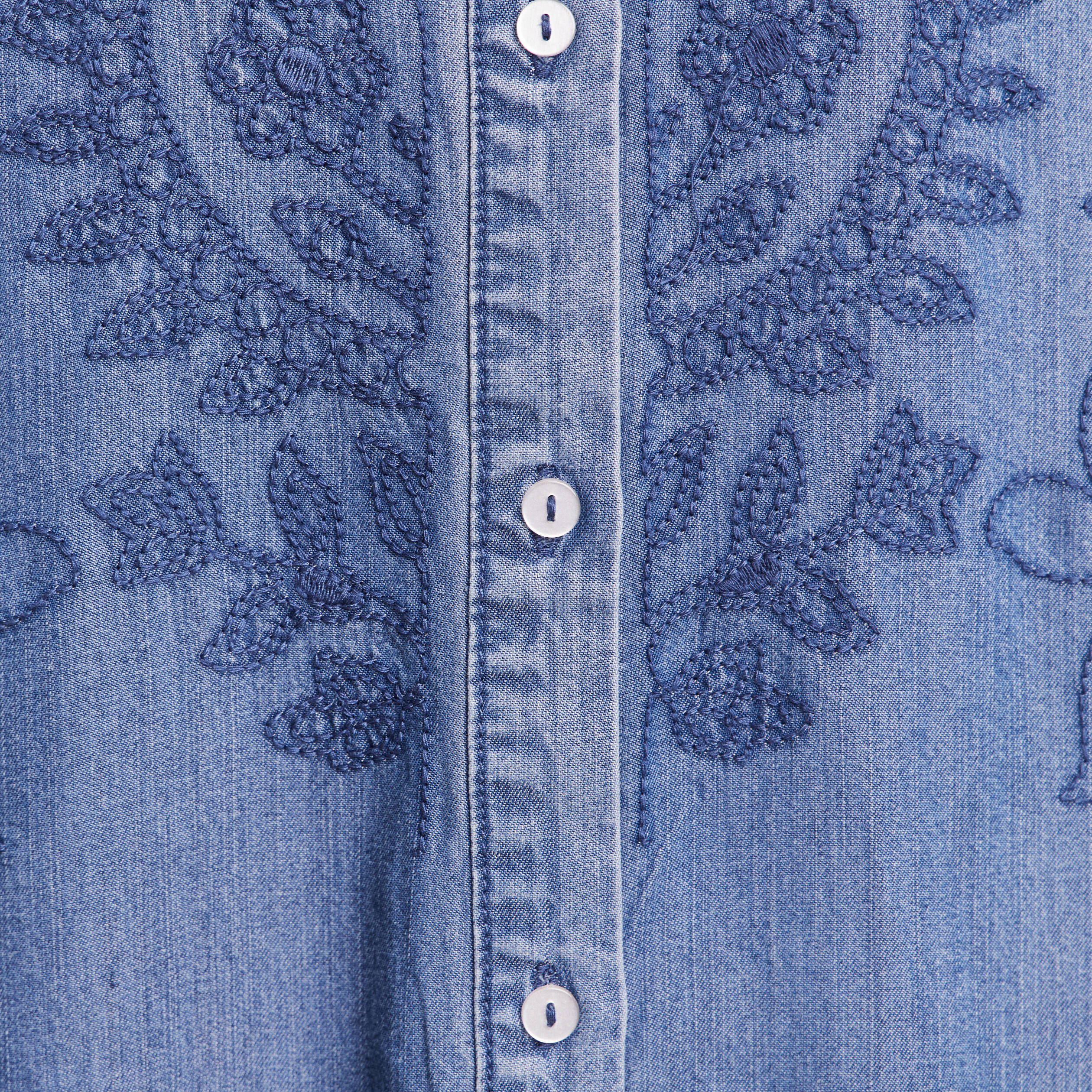 Chemise broderie manches longues denim double stone femme