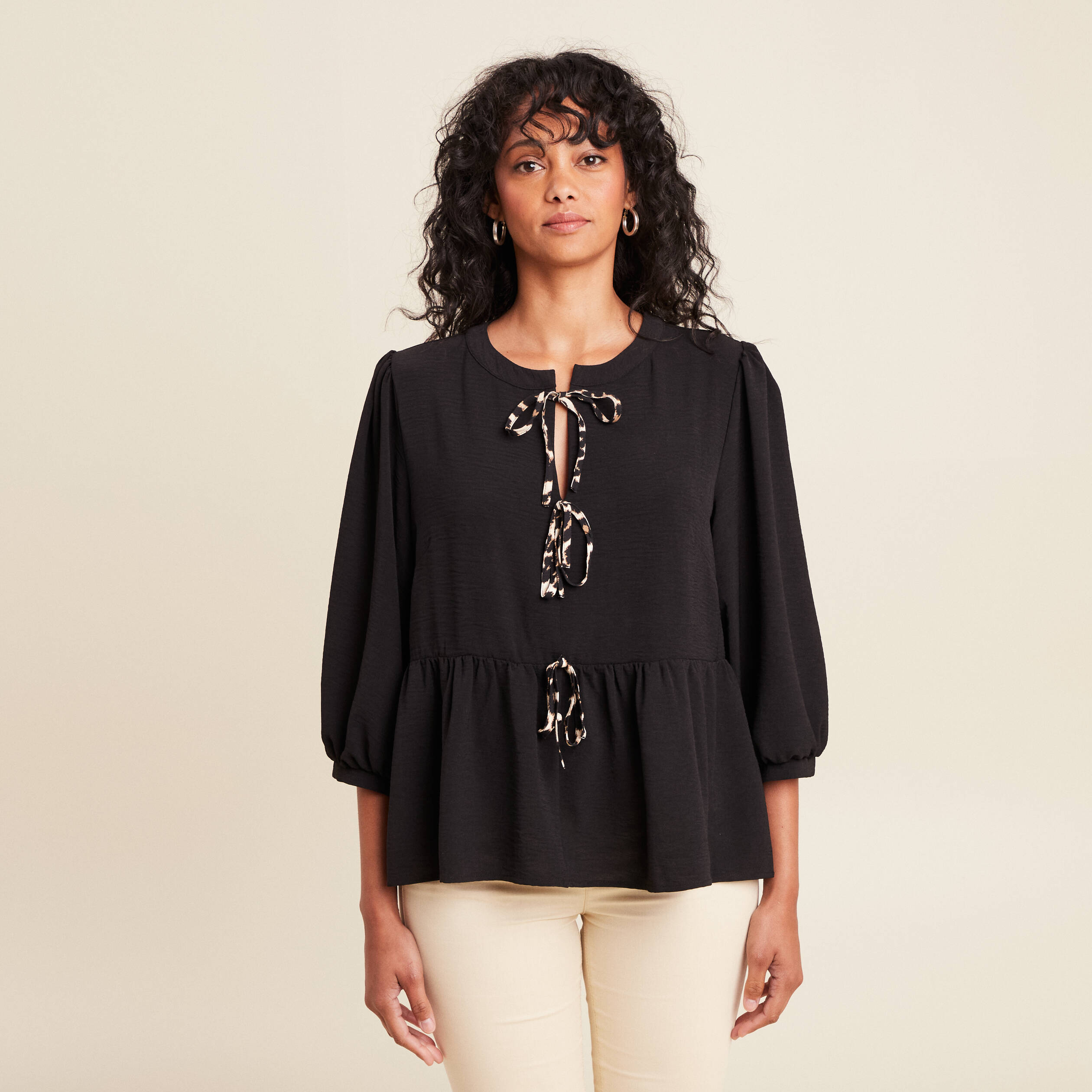 blouse ample col rond manches 34 noir femme blouse ample col rond manches 3/4 noir femme
