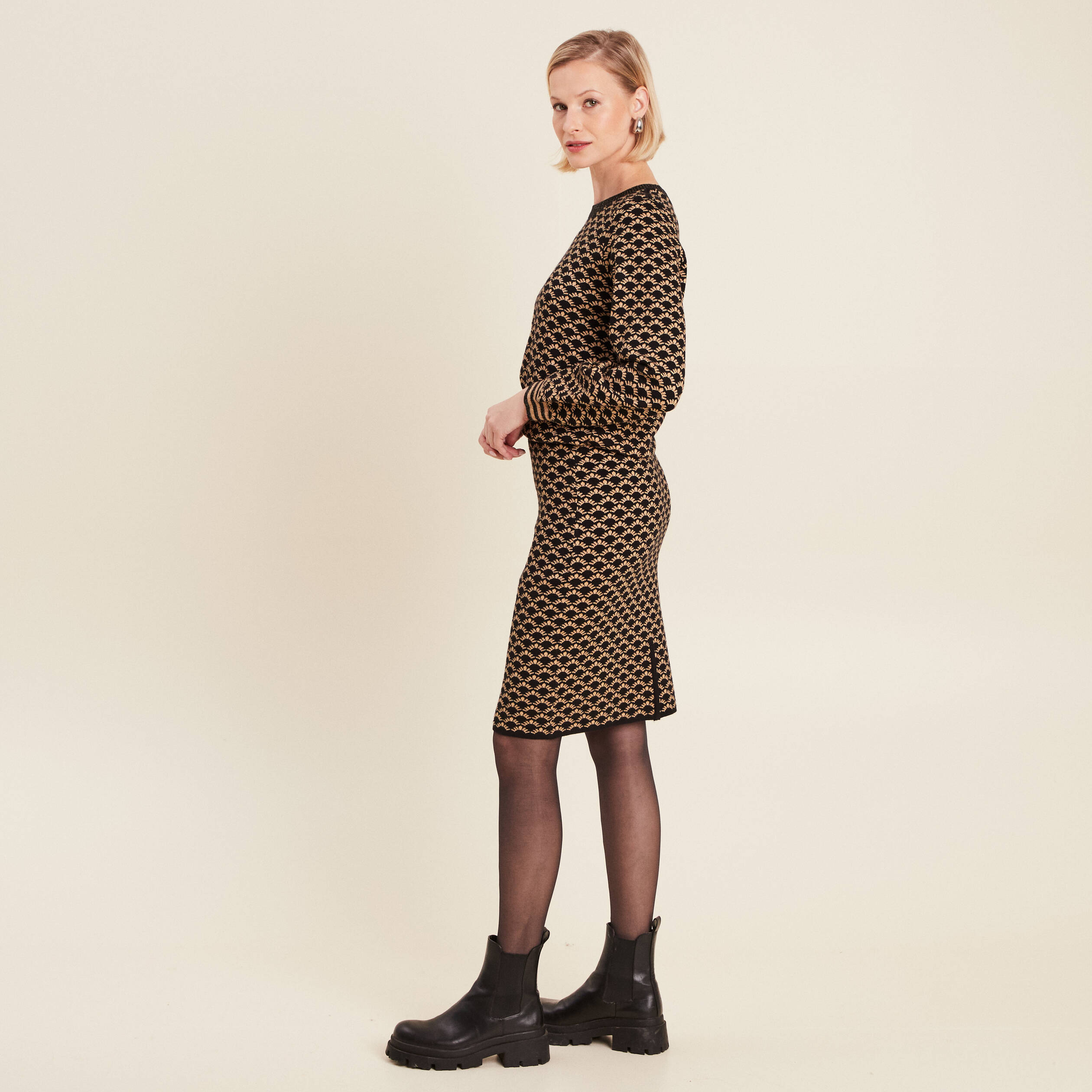 Jupe tricot ajustée noir femme