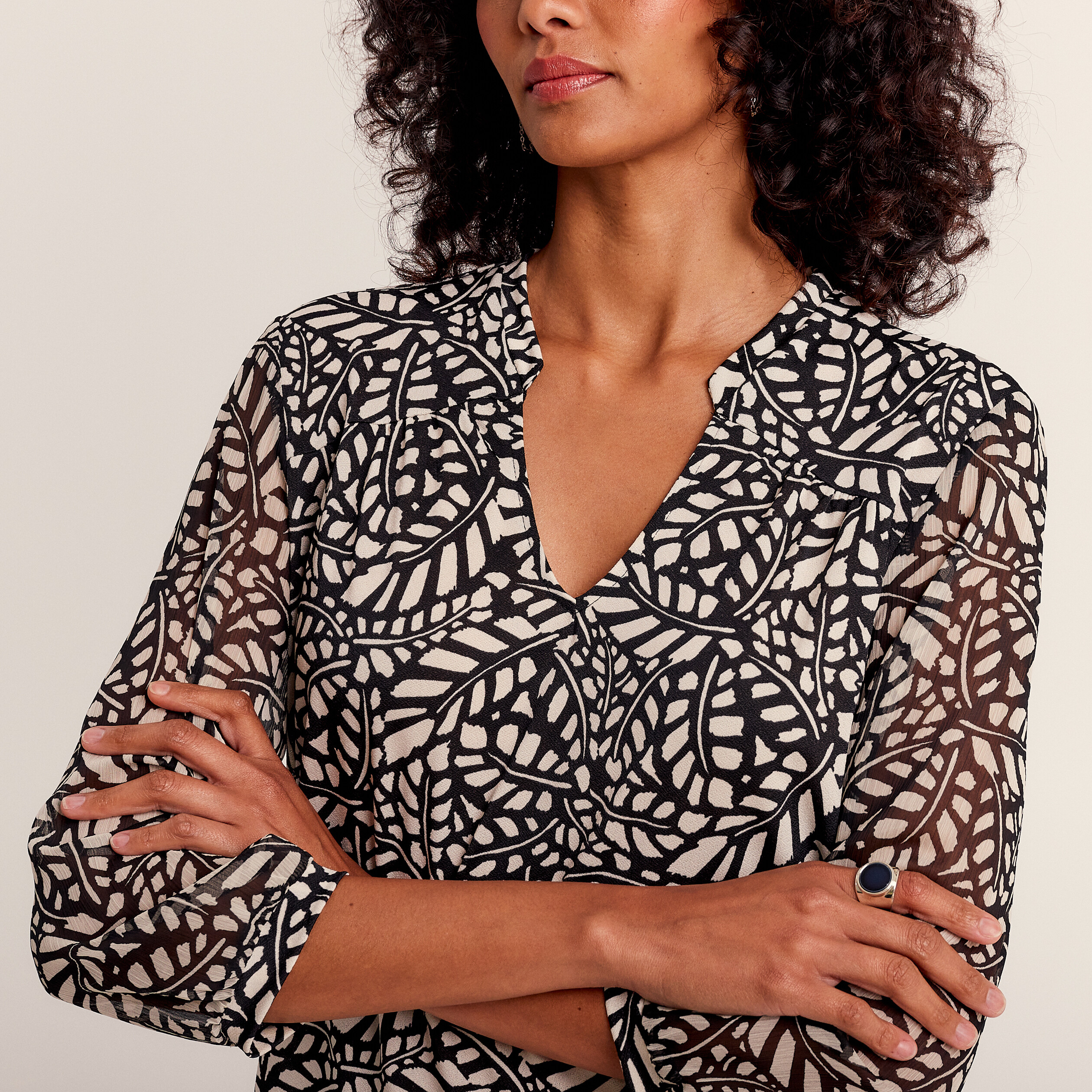 T-shirt manches 3/4 noir femme