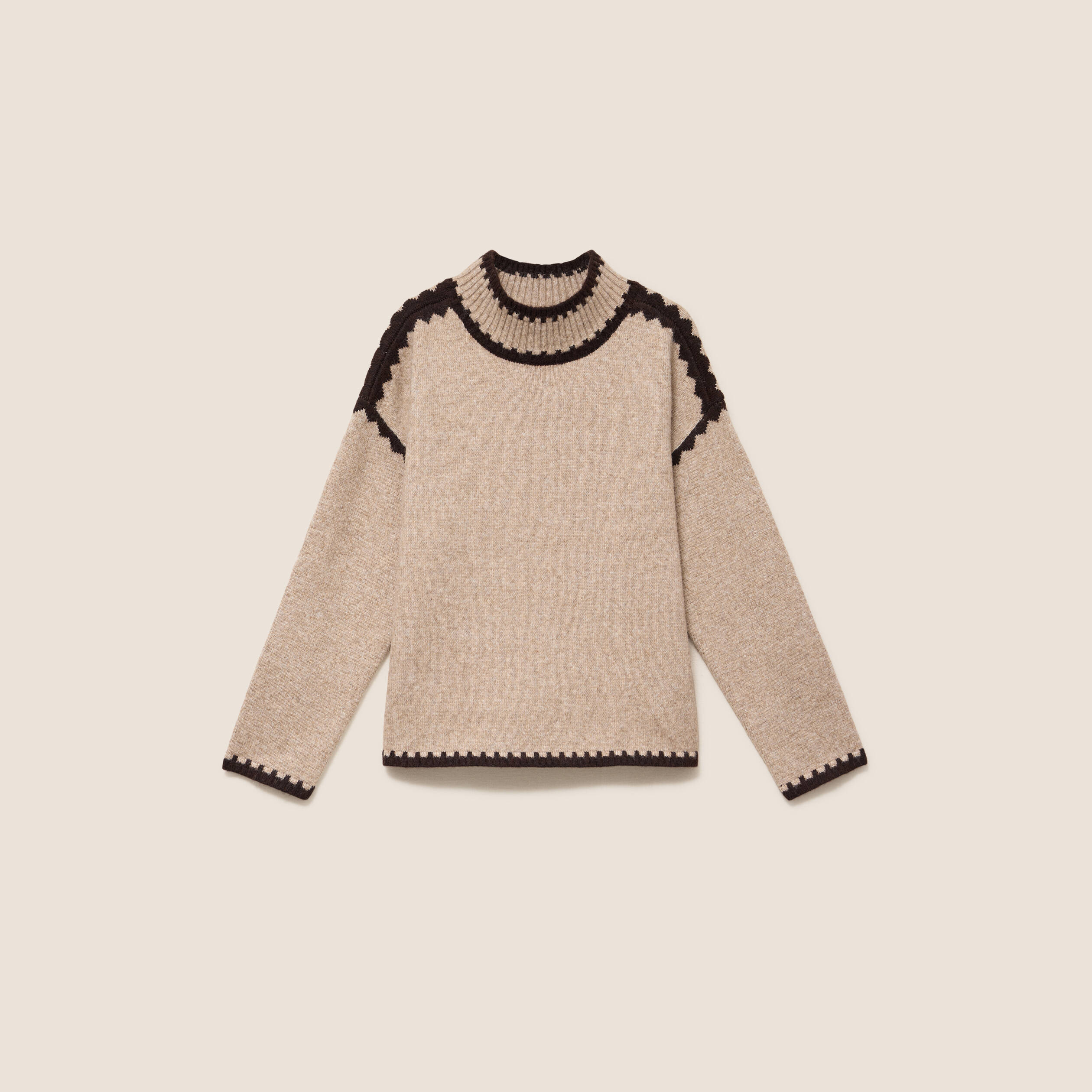 Pull col montant beige femme