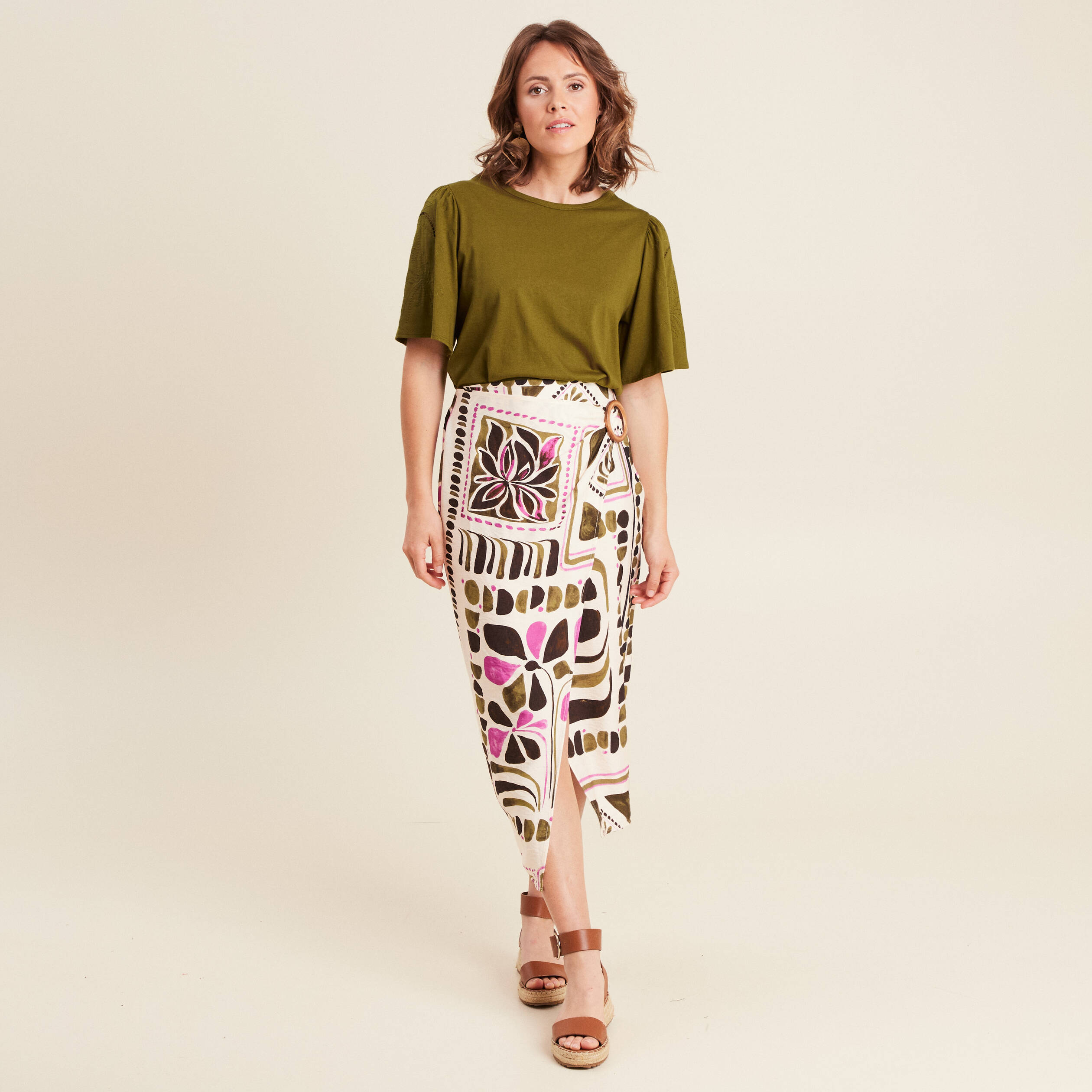 T-shirt manches courtes vert olive femme