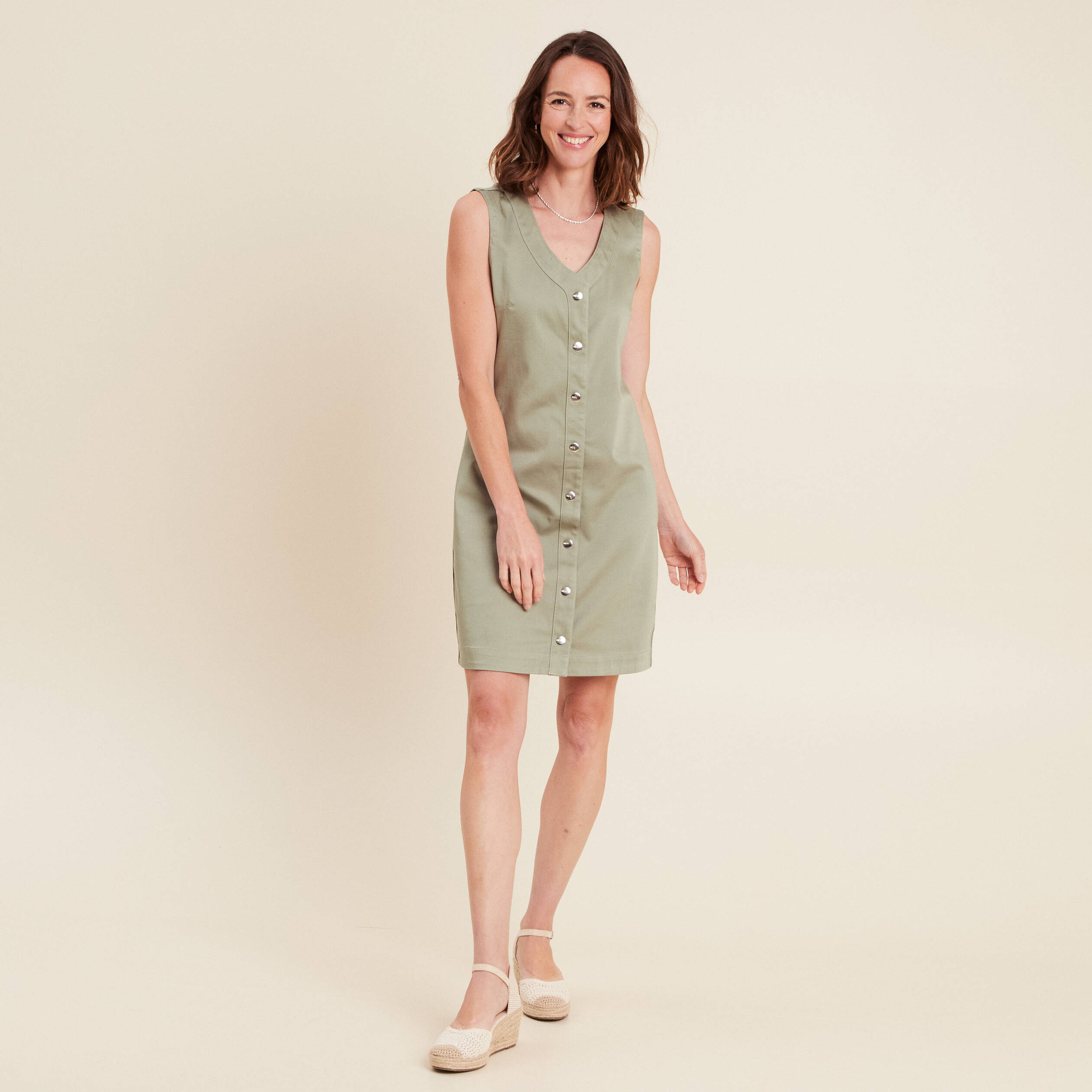 robe courte droite réversible en jean vert olive femme
