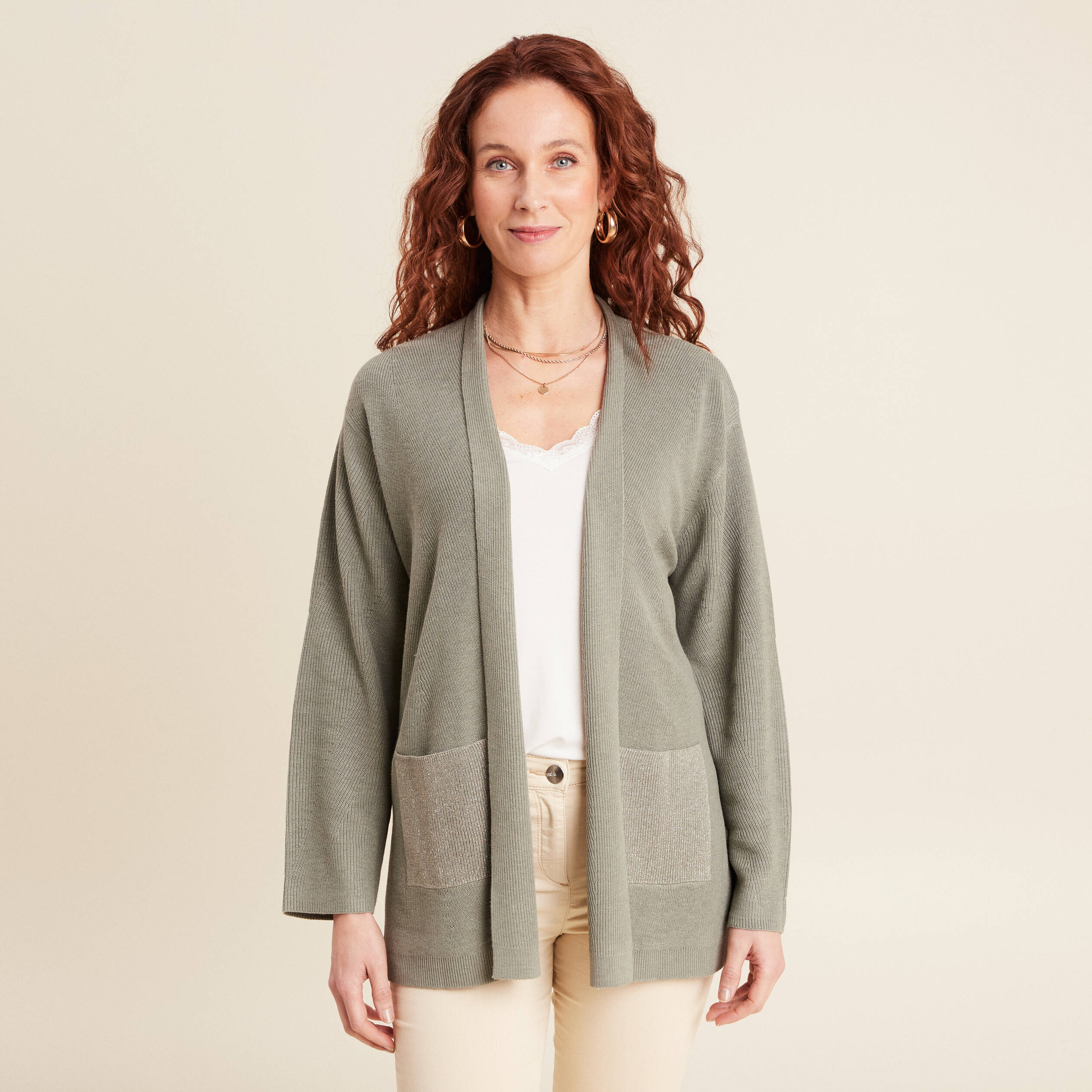 Gilet manches longues vert clair femme