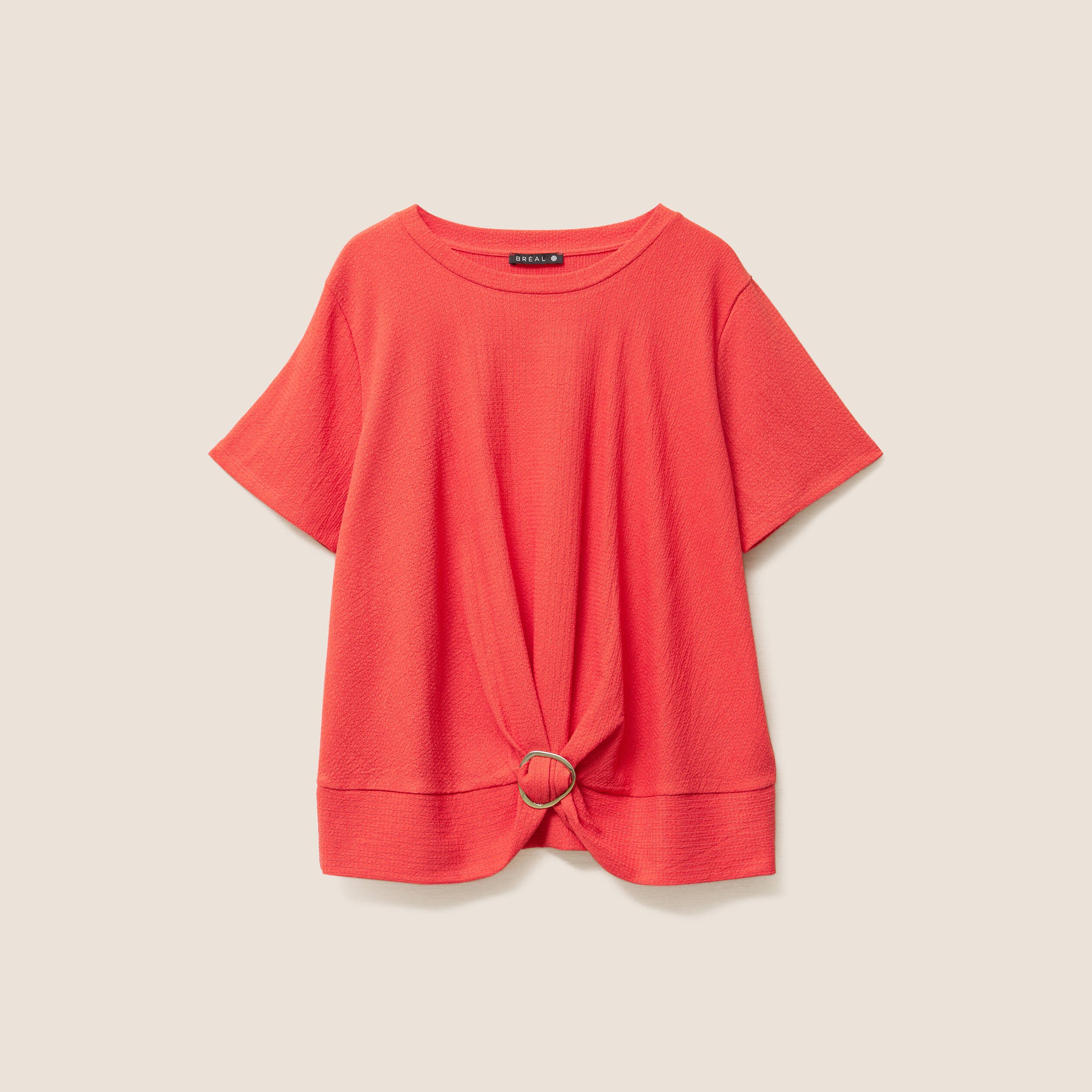 top court bas resserre col rond rouge corail femme Top court bas resserré col rond rouge corail femme