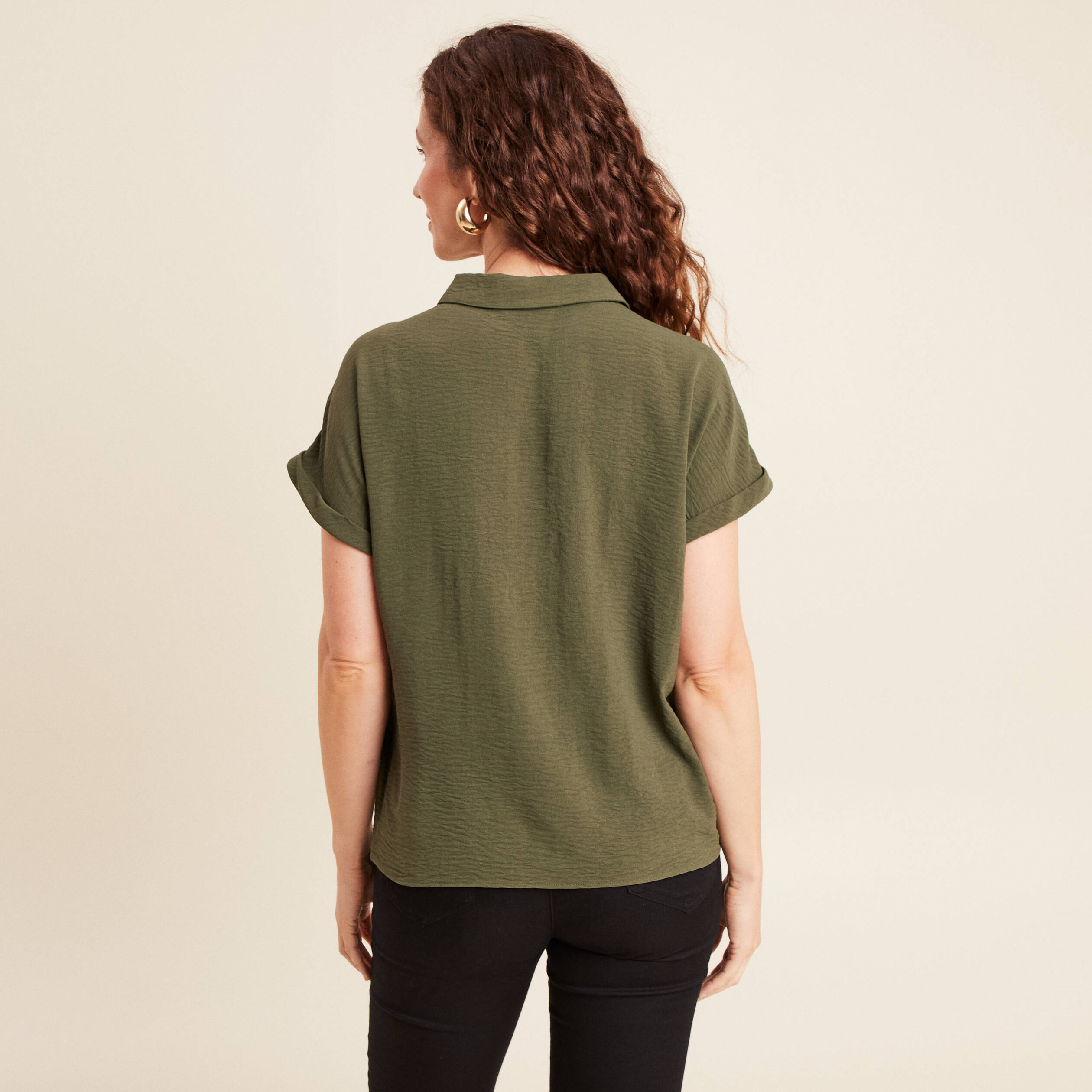 blouse manches courtes vert kaki femme Blouse manches courtes vert kaki femme