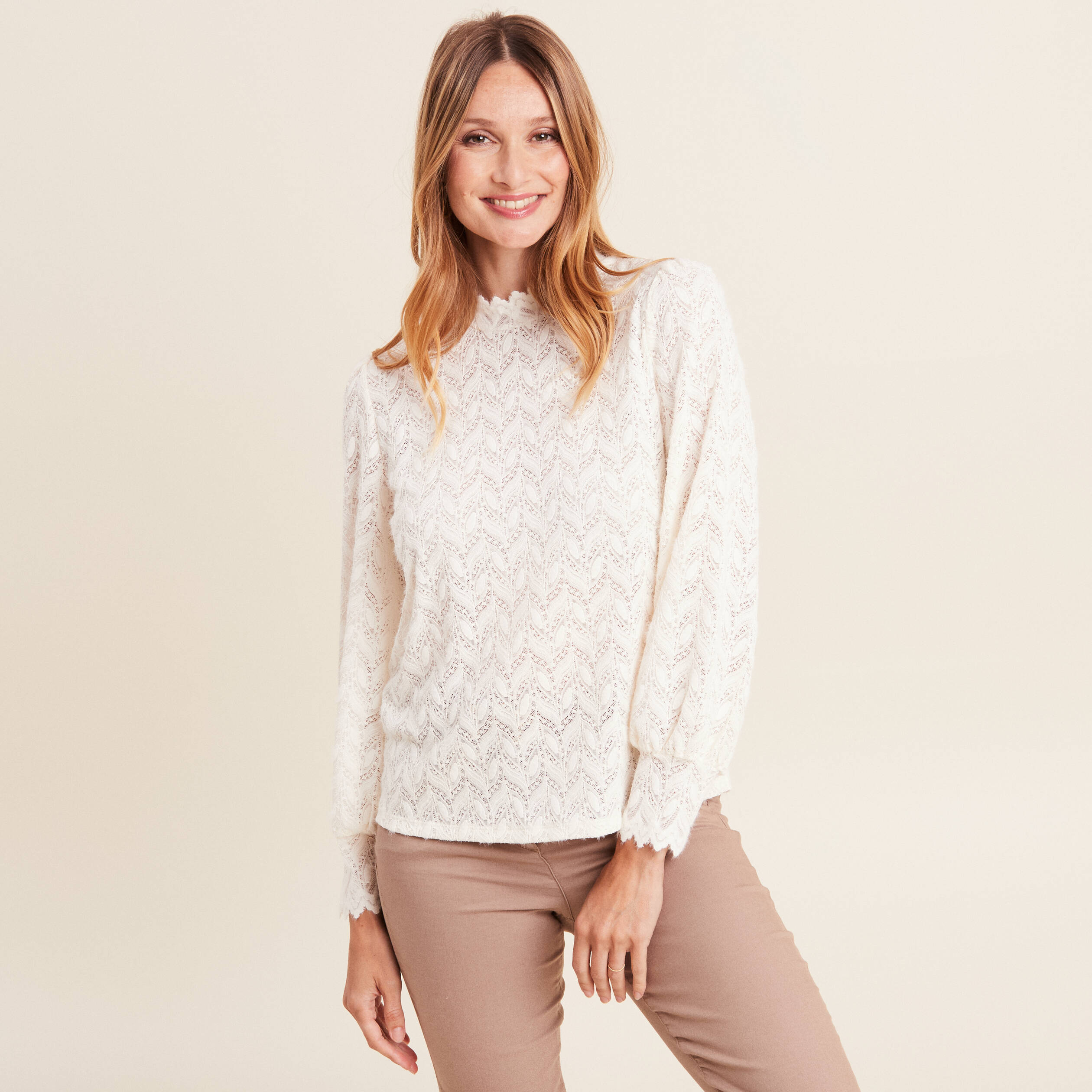 T-shirt manches longues ecru femme