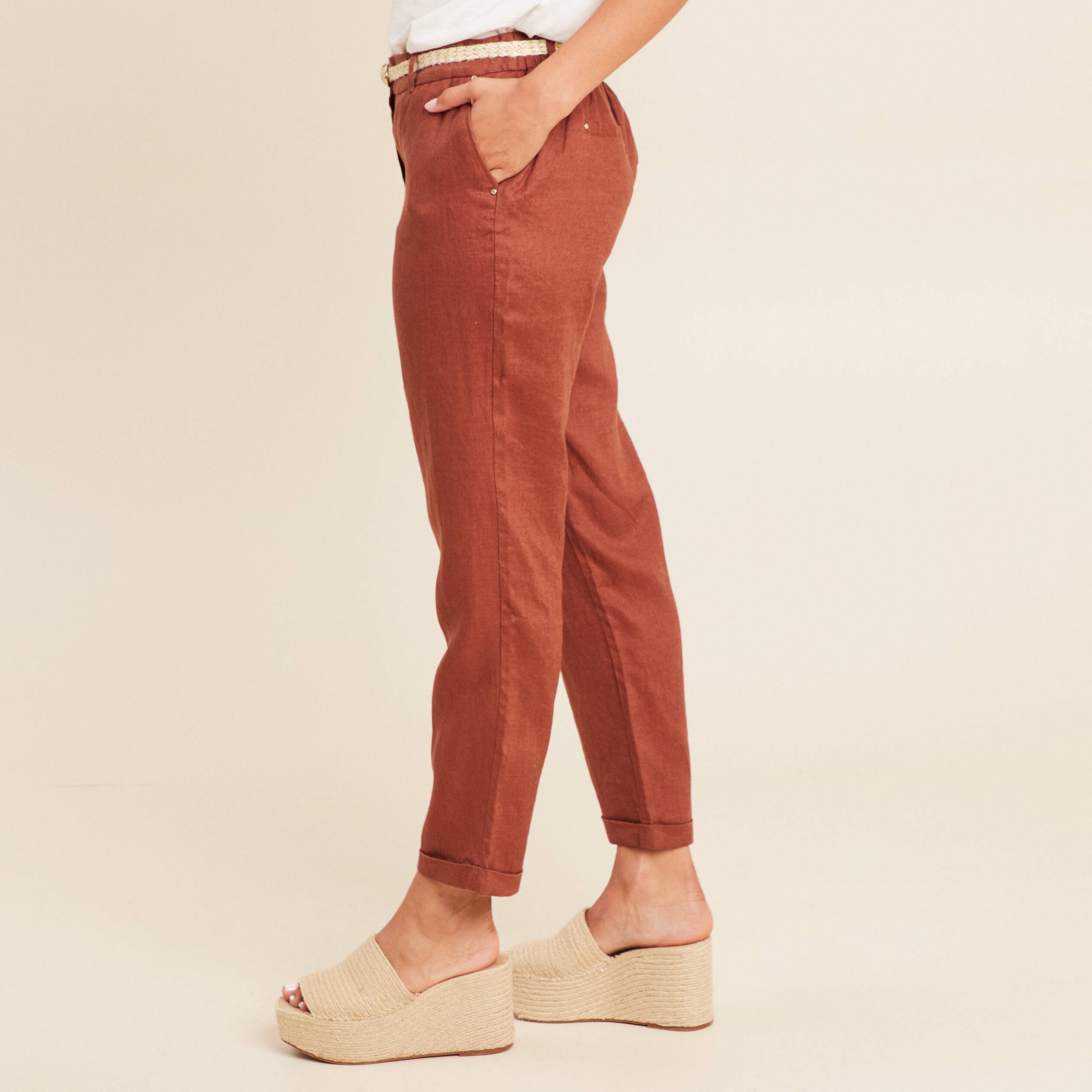 pantalon flou ceinture marron fonce femme Pantalon flou ceinturé marron foncé femme