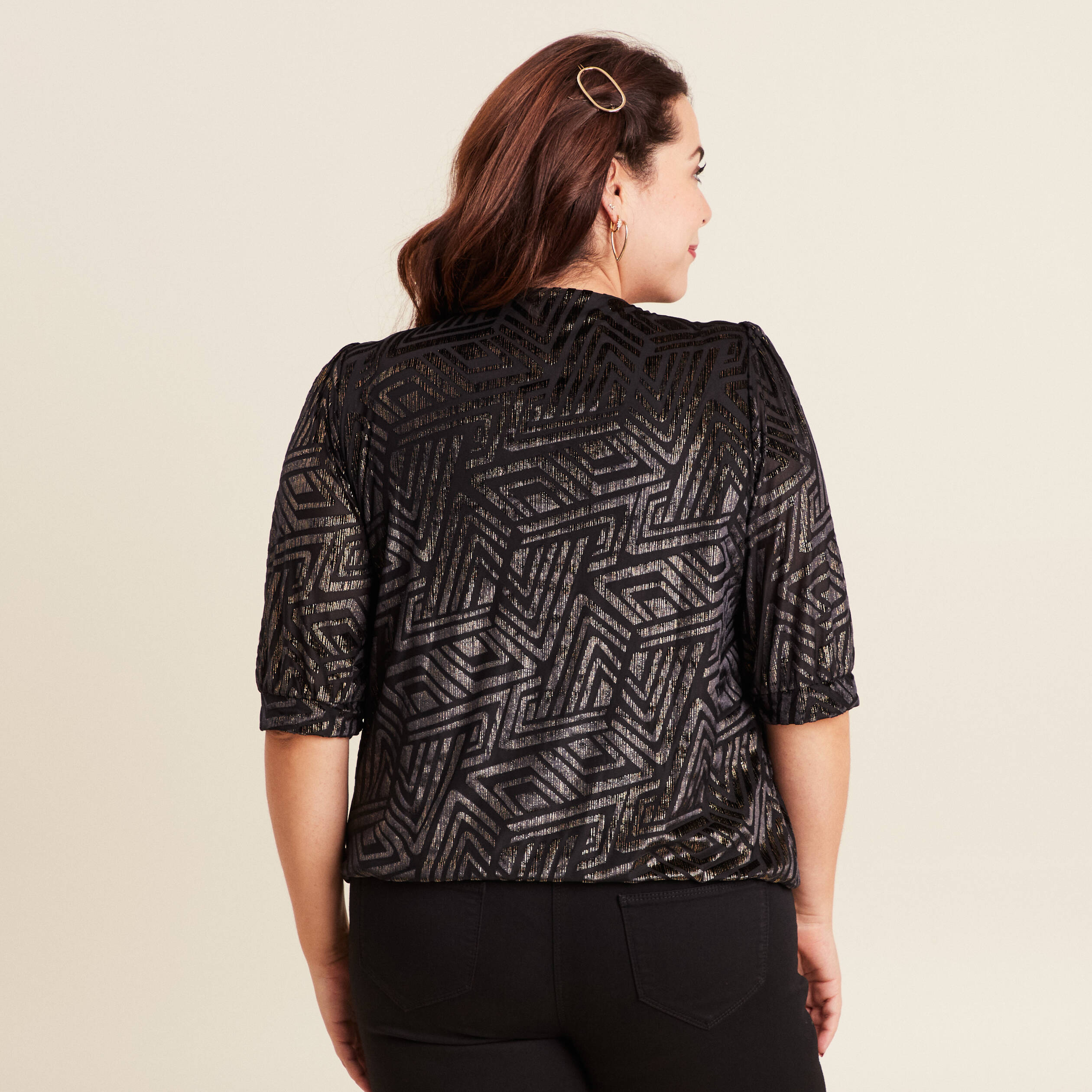 T-shirt manches 3/4 noir femme