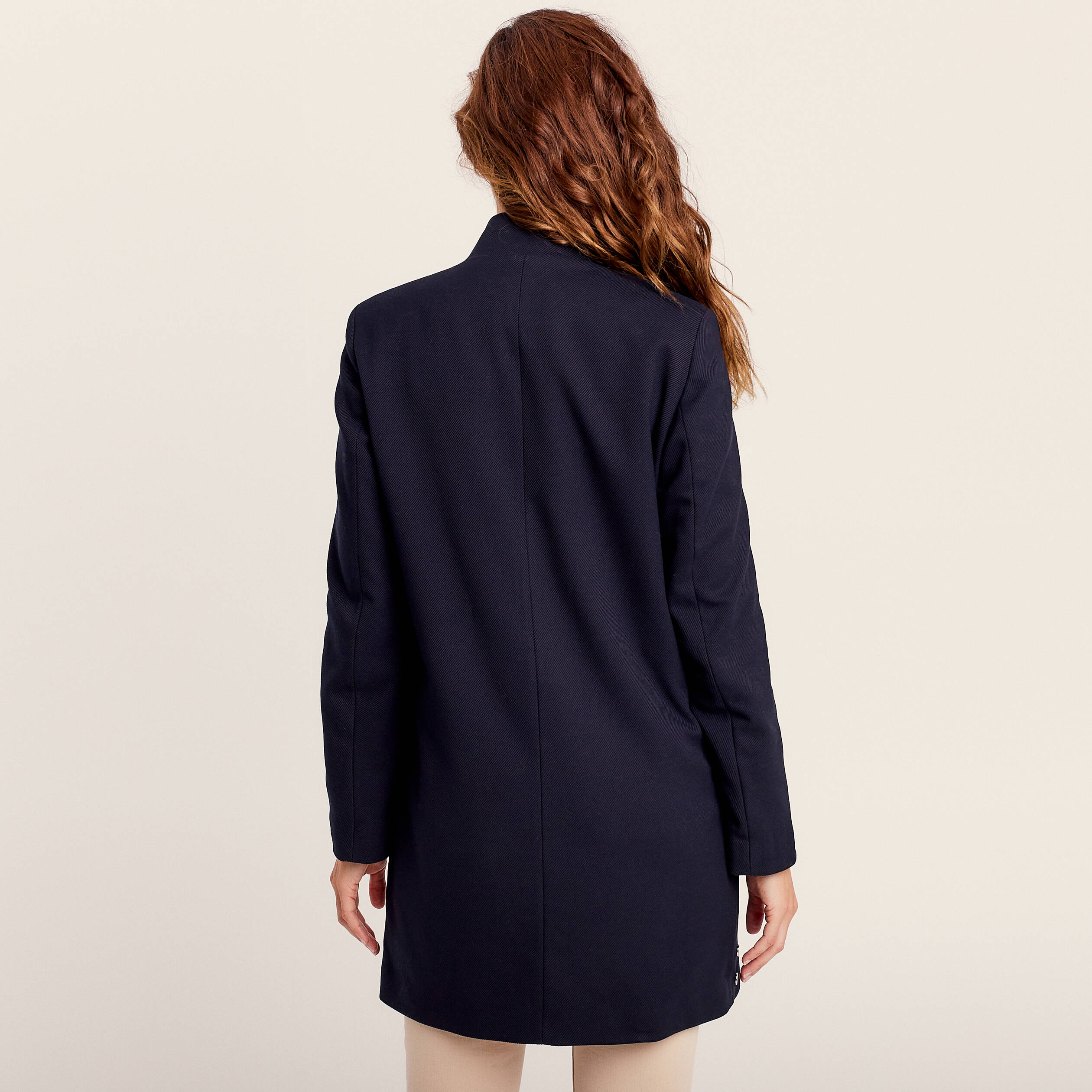 Manteau zippé et boutonné bleu foncé femme